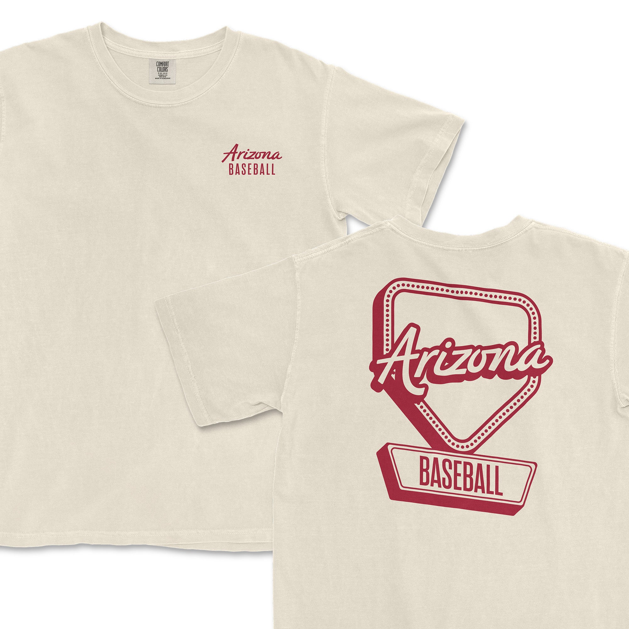 Arizona Baseball See the Signs Collection t-shirt featuring a retro design with red lettering on a cream background.