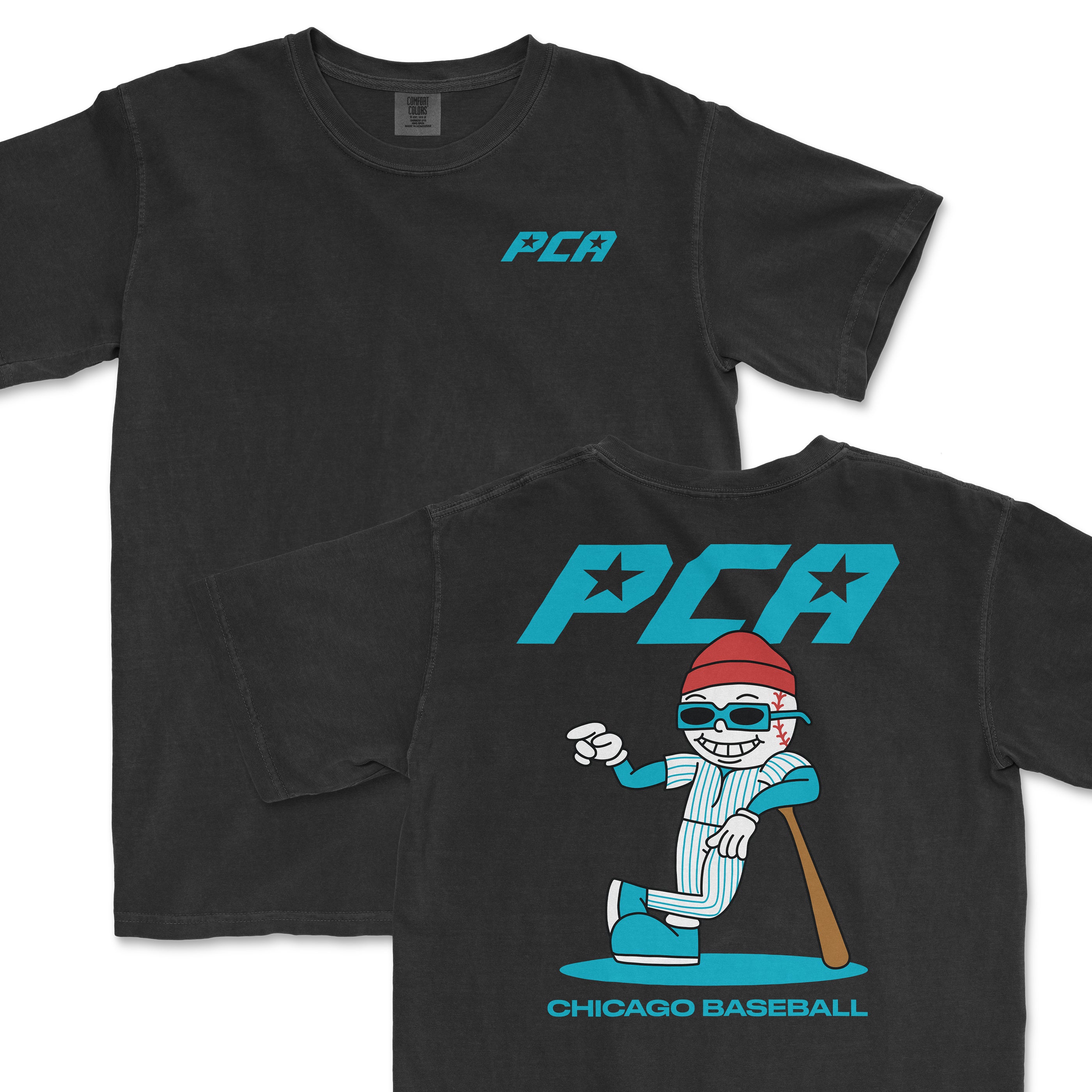 Pete Crow-Armstrong Summer Cartoon t-shirt featuring a playful character in a baseball uniform with PCA branding.