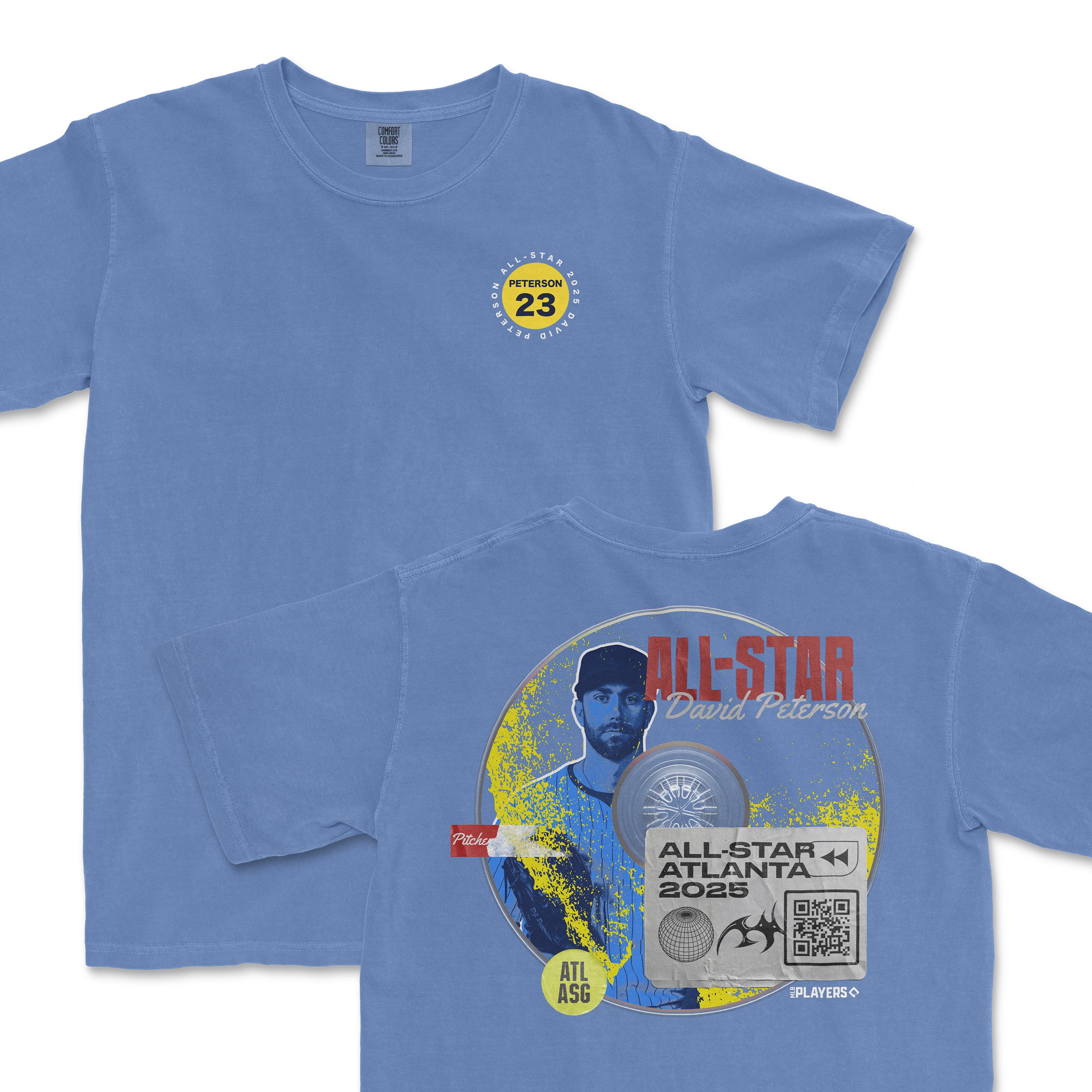 Light blue t-shirt featuring David Peterson's All-Star 2025 graphic, including his name, number, and event details.