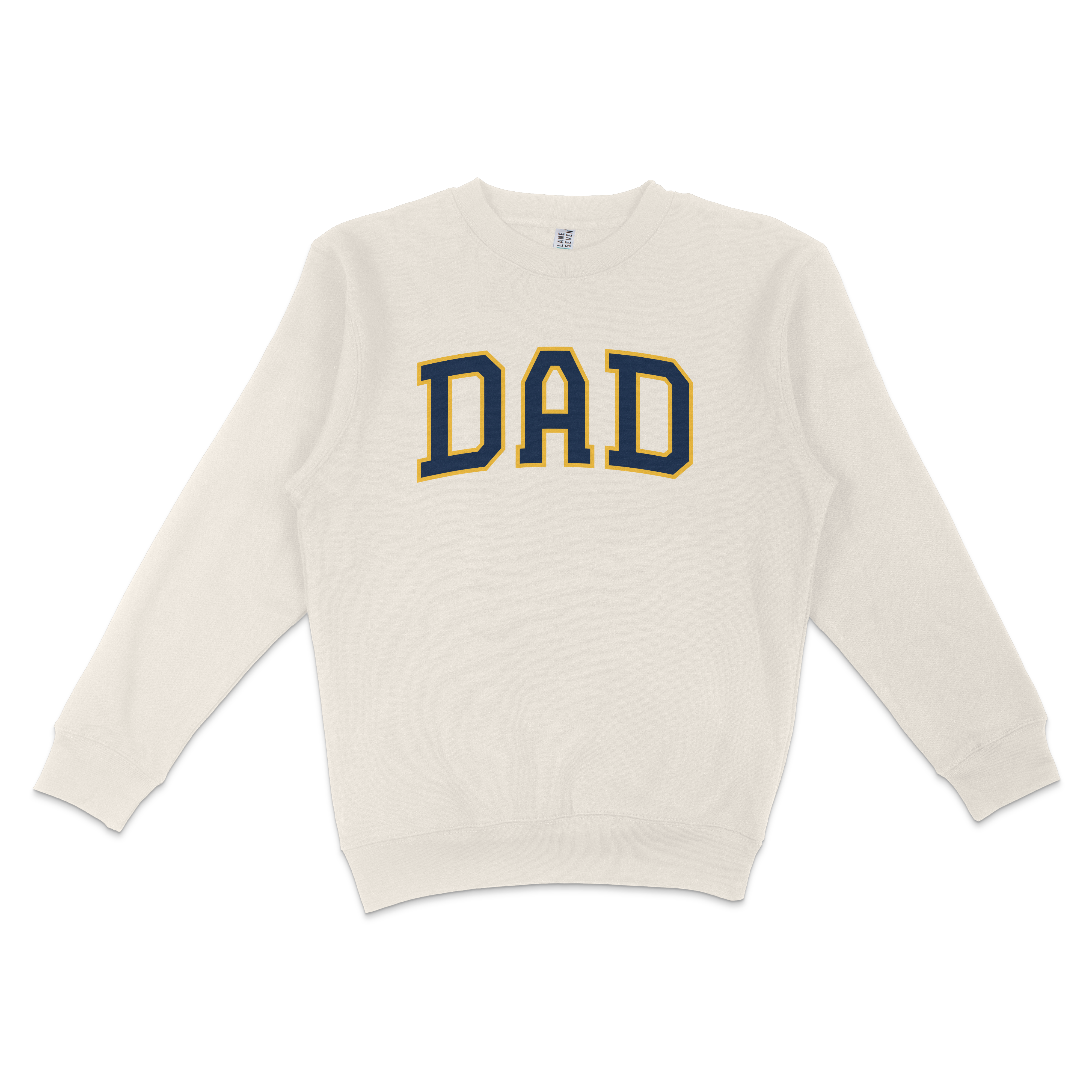Milwaukee Baseball Dad sweatshirt in cream featuring bold "DAD" lettering in navy and gold. Perfect for baseball fans.