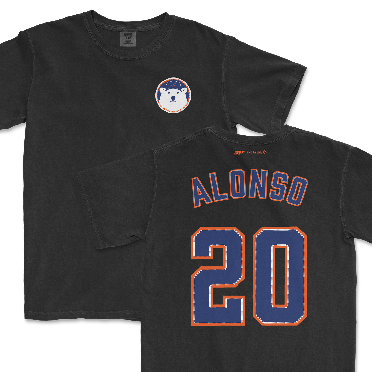 Black shirsey featuring a Polar Pete bear patch on the front and "ALONSO 20" with orange and blue lettering on the back.
