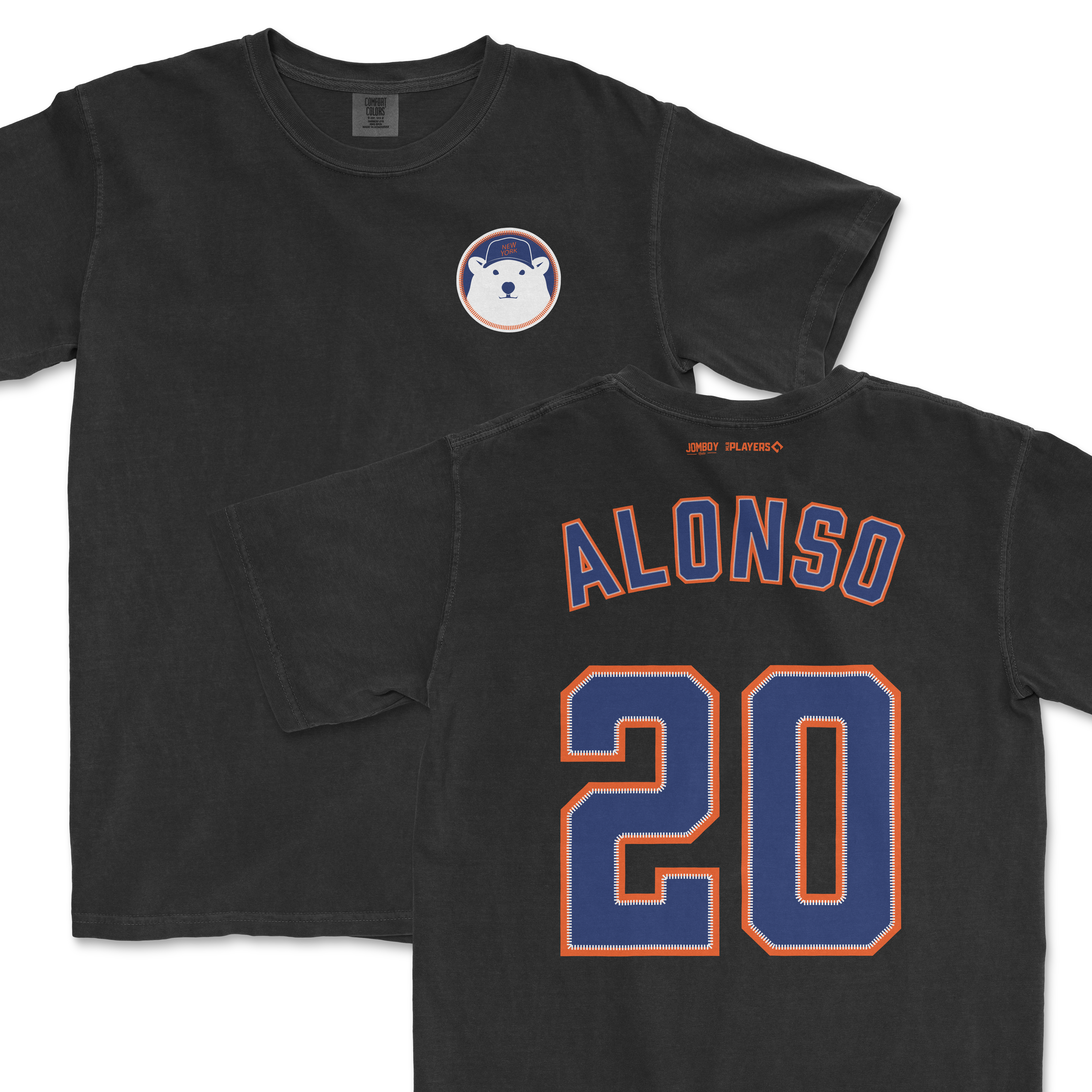Black shirsey featuring a Polar Pete bear patch on the front and "ALONSO 20" with orange and blue lettering on the back.