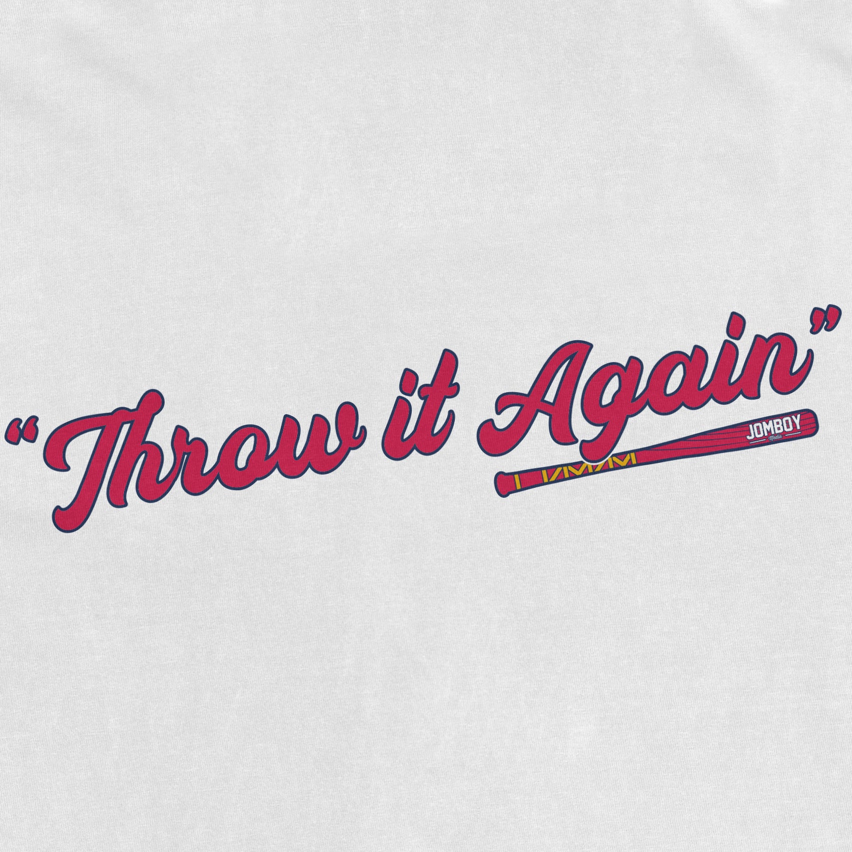 Text on a white background reads "Throw it Again" with a colorful stick illustration and the brand name "JOMBOW".
