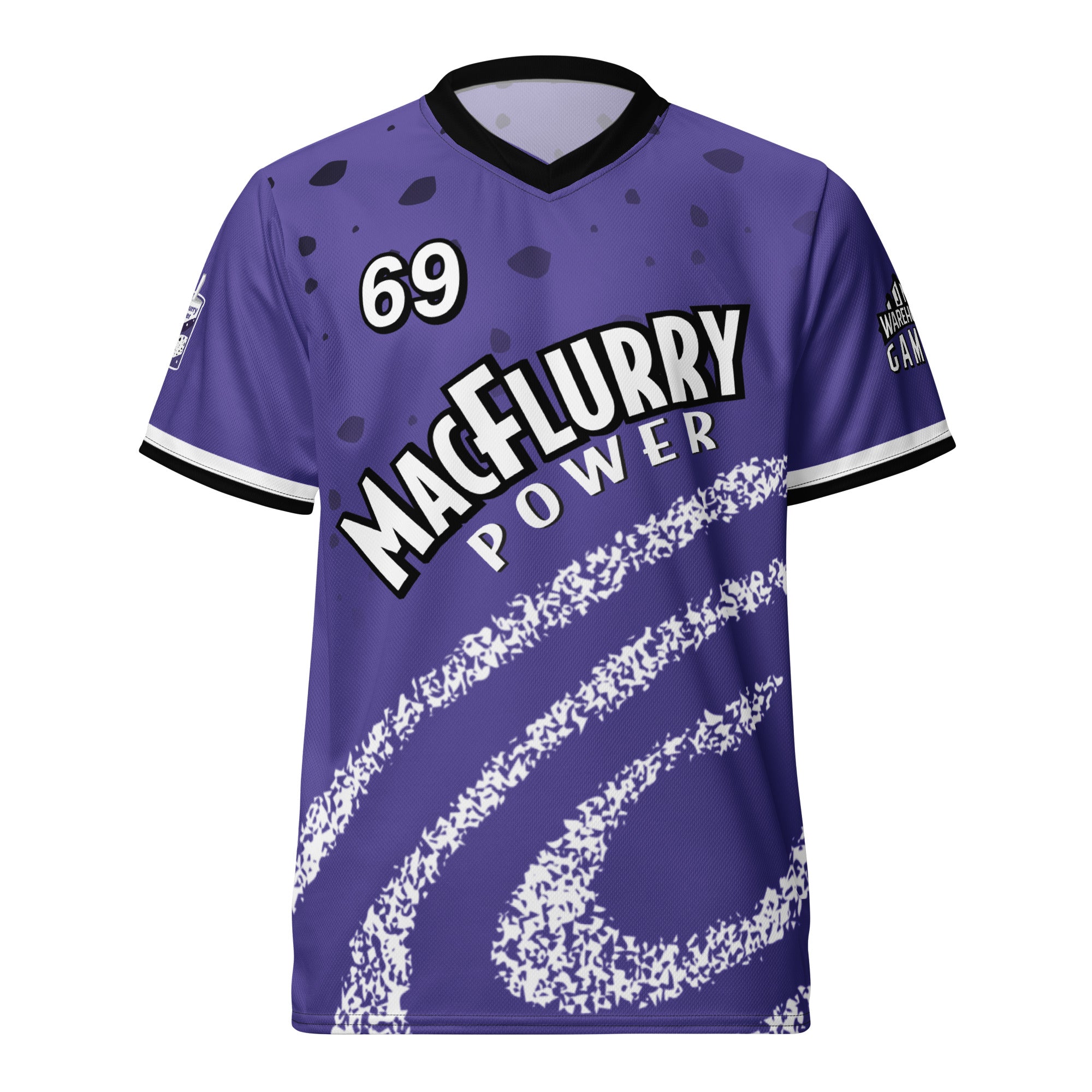 Purple K-Mac Blitzball Battle 5 jersey with "MacFlurry Power" logo, number 69, and white graphic stripes.