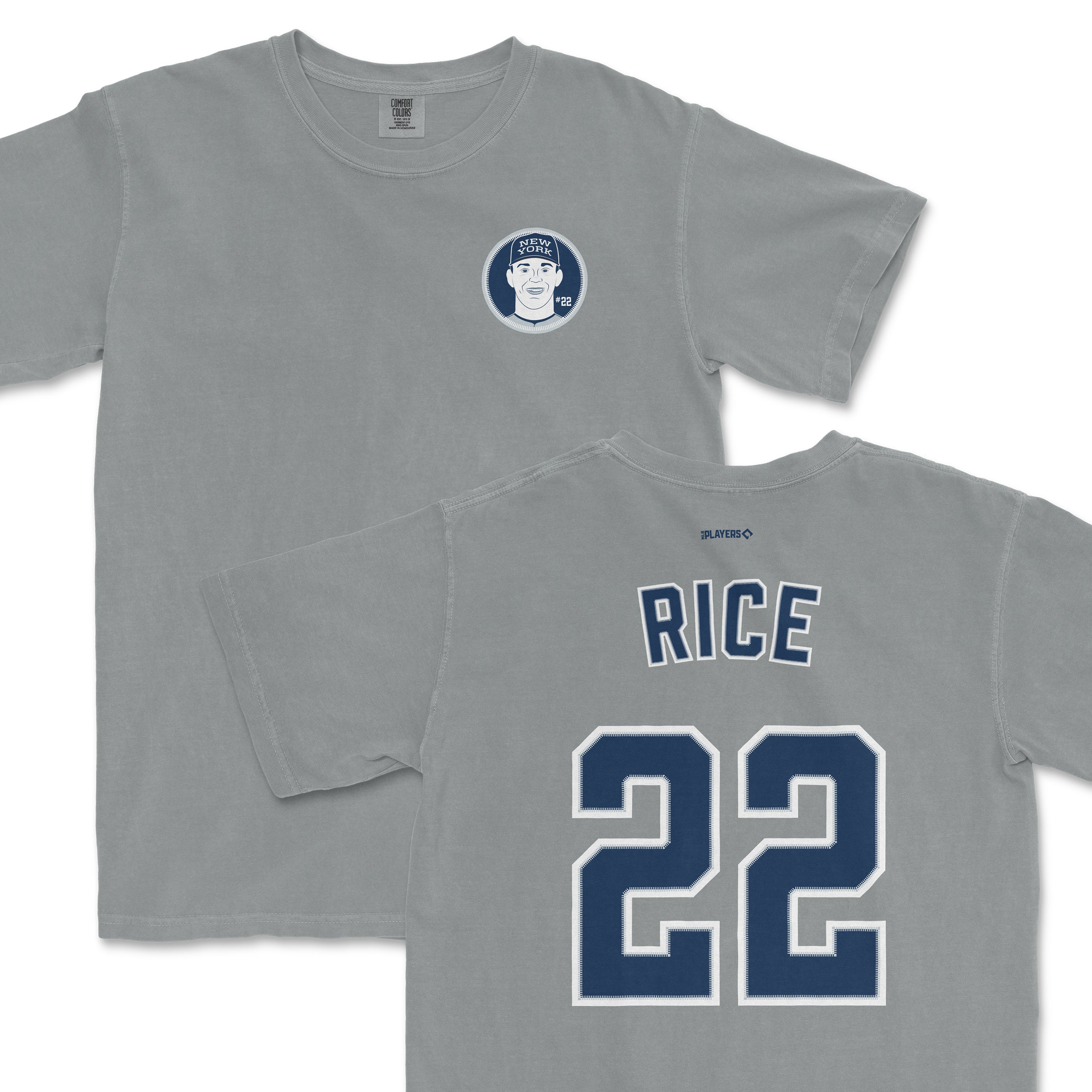 Ben Rice Shirsey in gray featuring a front logo and "RICE 22" on the back, perfect for sports fans.