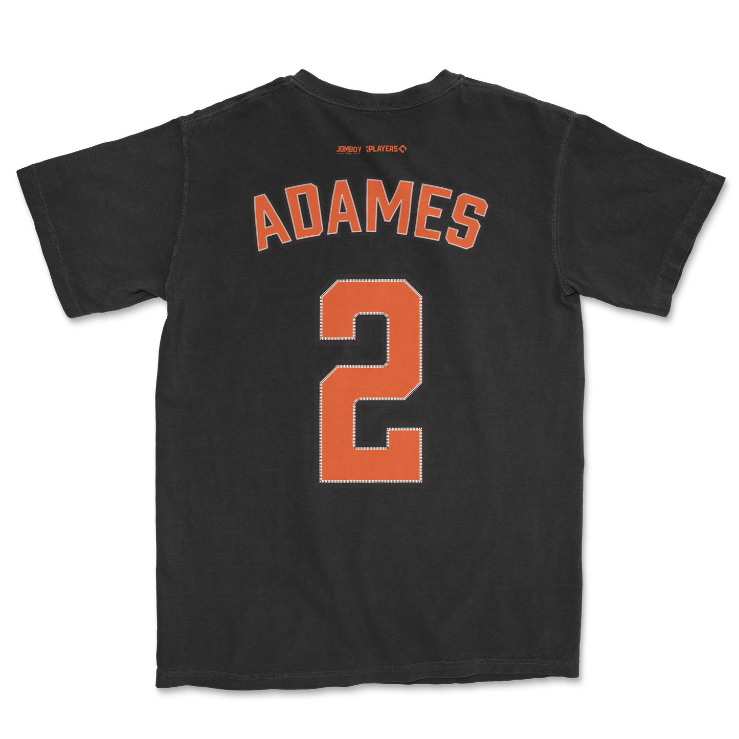 Black Willy Adames shirsey with orange and white lettering, featuring "ADAMES" and the number "2" on the back.