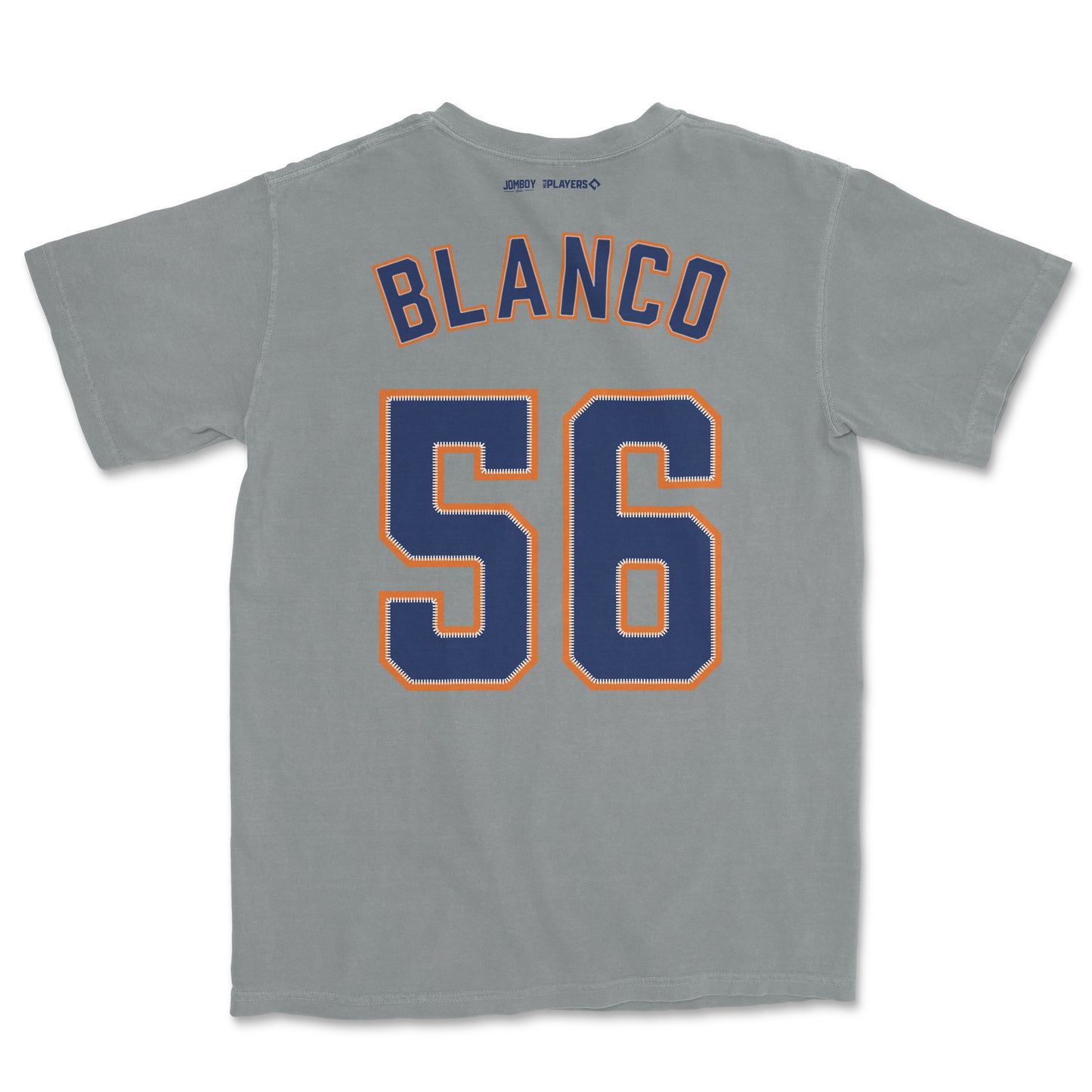 Gray Ronel Blanco Shirsey with navy and orange embroidered number 56 and "Blanco" name on the back.