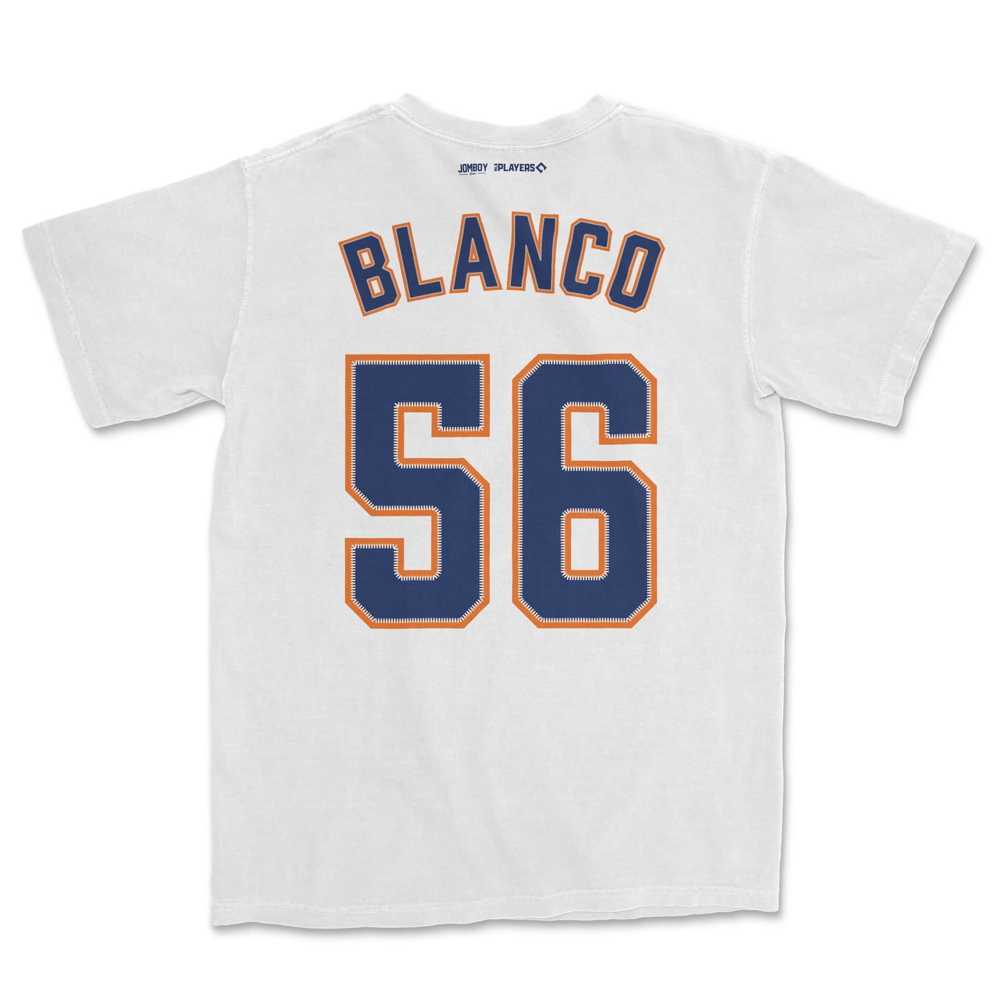 White Ronel Blanco Shirsey with blue and orange outlined number 56 and "Blanco" text on the back.