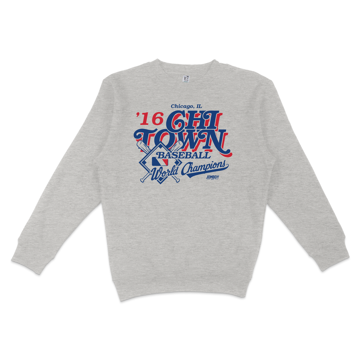 Gray crewneck sweatshirt featuring vintage-style Chicago baseball team graphics, text, and crossed bats design.