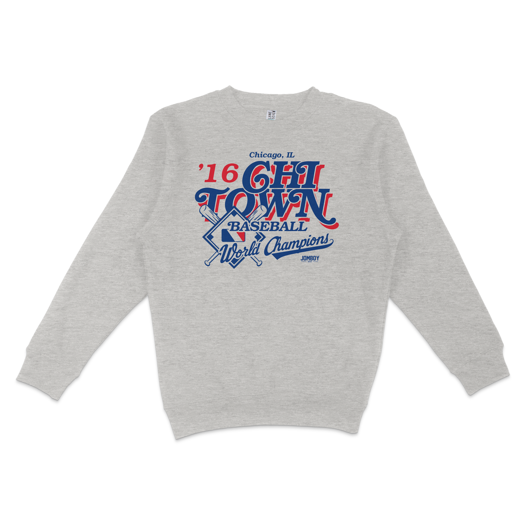 Gray crewneck sweatshirt featuring vintage-style Chicago baseball team graphics, text, and crossed bats design.