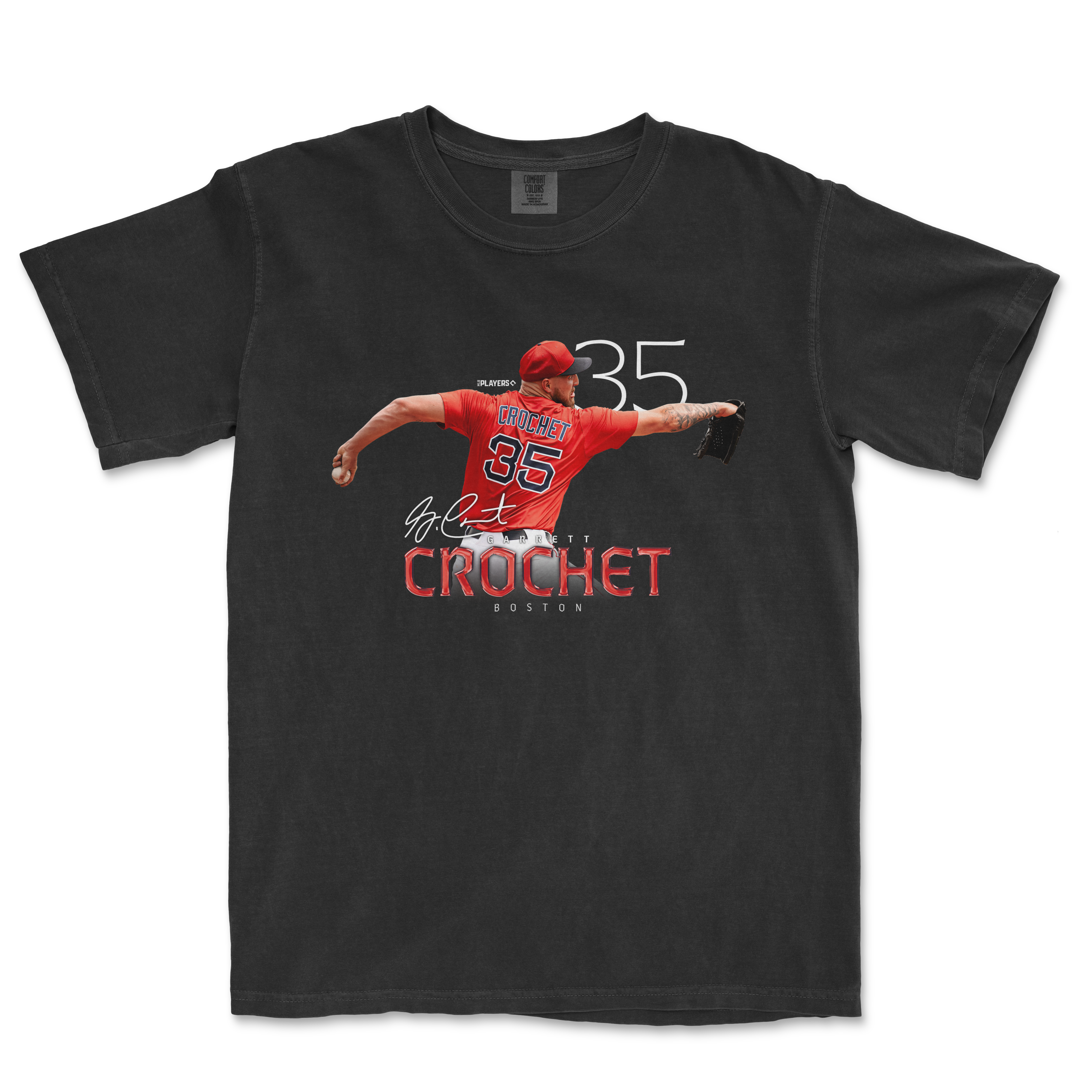 Garrett Crochet Breakout Series t-shirt featuring a graphic of Crochet in action, showcasing his name and number 35.