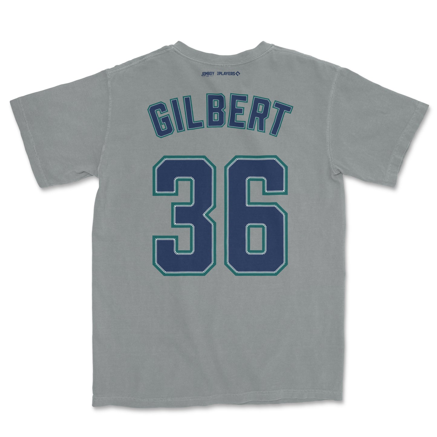 Gray Comfort Colors tee featuring "Gilbert 36" sports jersey design and "Logan Gilbert" name on the back.