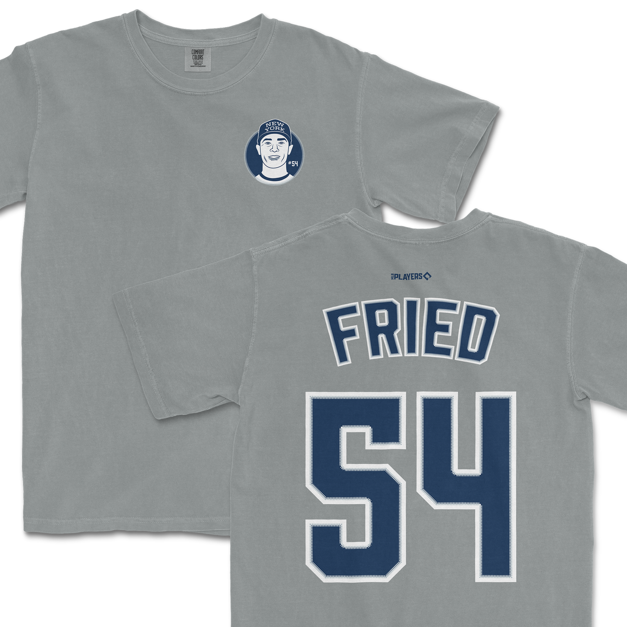 Max Fried Shirsey featuring a player graphic on the front and his name and number 54 on the back, in a stylish gray design.
