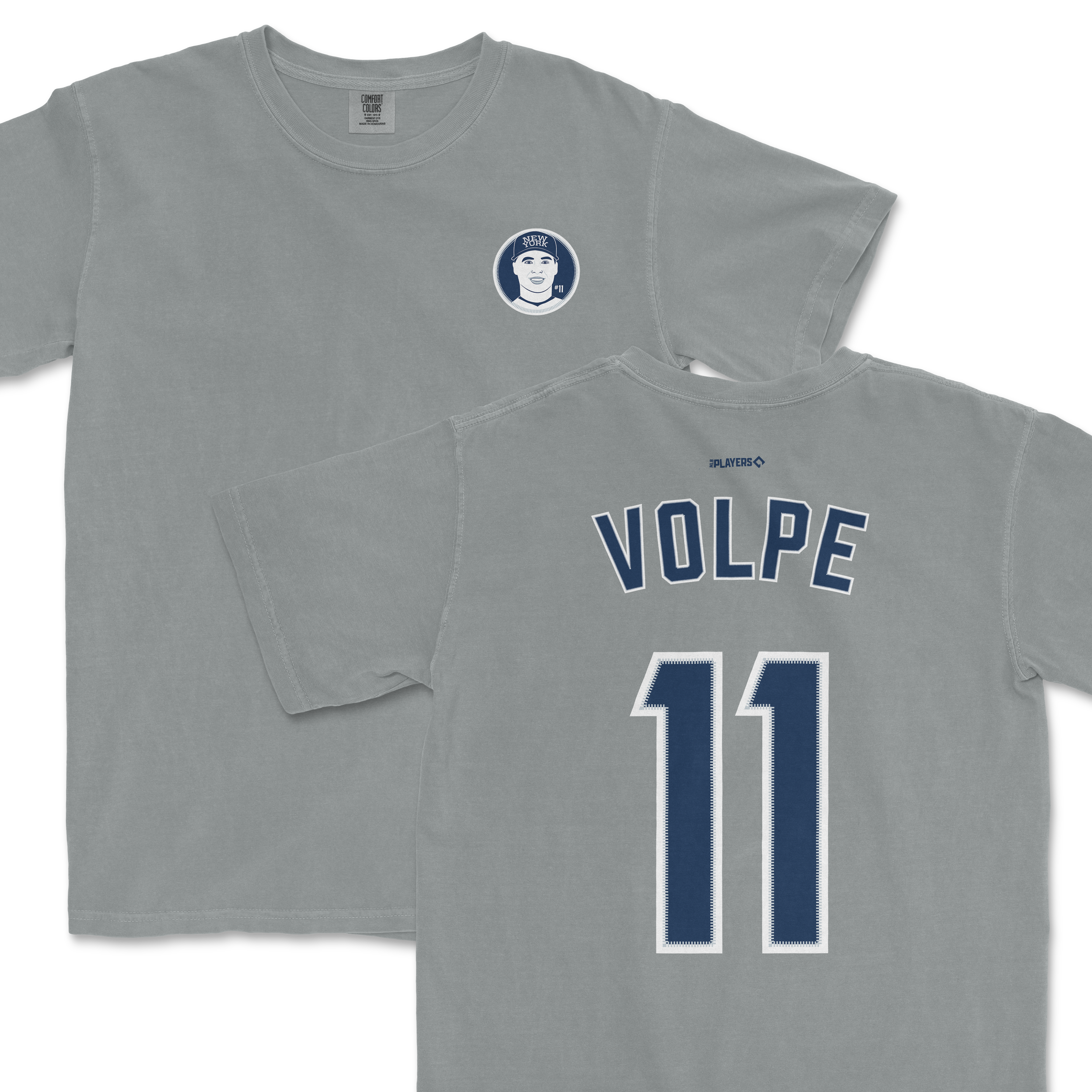 Gray Anthony Volpe shirsey featuring a front logo and "VOLPE 11" on the back, perfect for dedicated baseball fans.