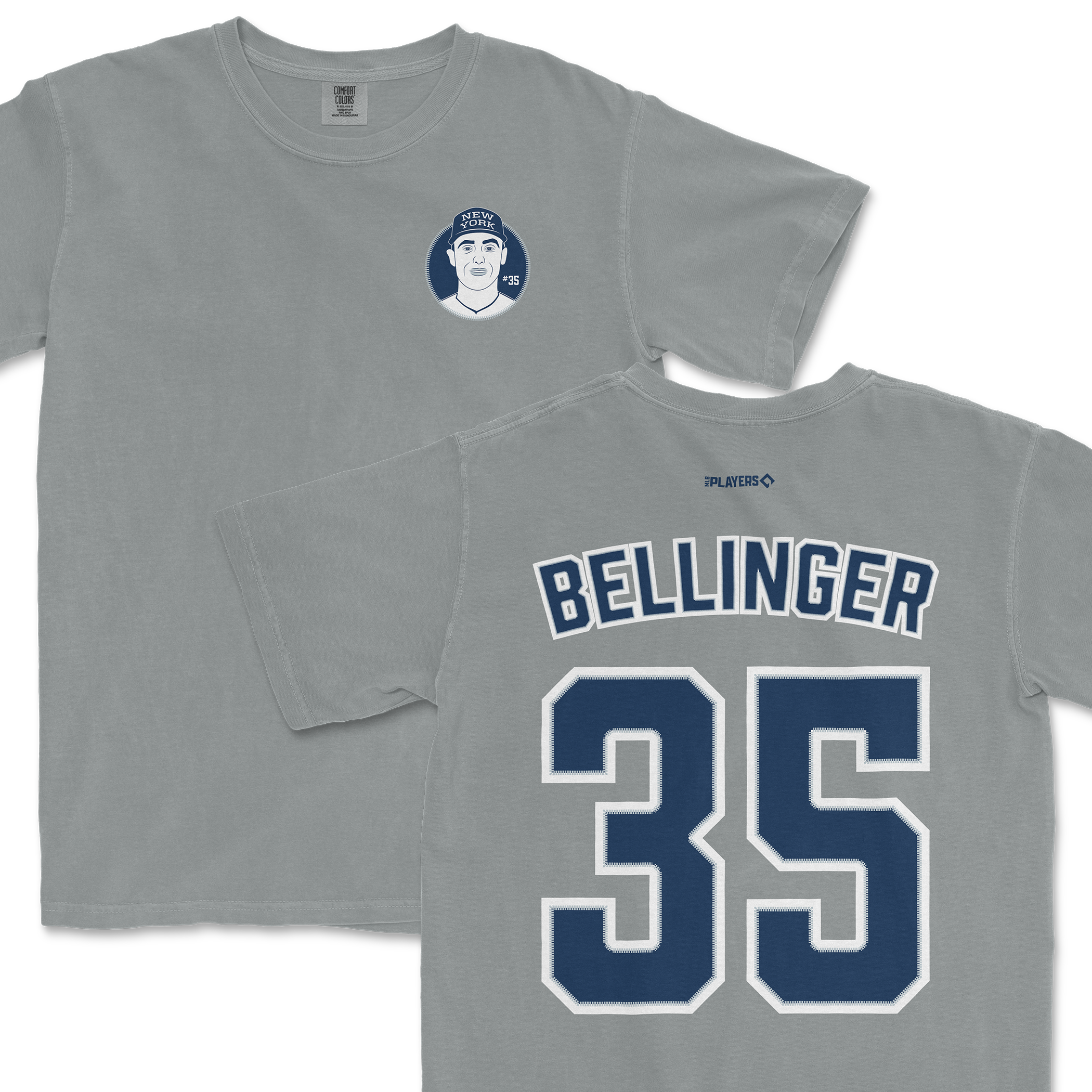 Cody Bellinger Shirsey in gray featuring a front graphic and "Bellinger 35" on the back for sports fans.
