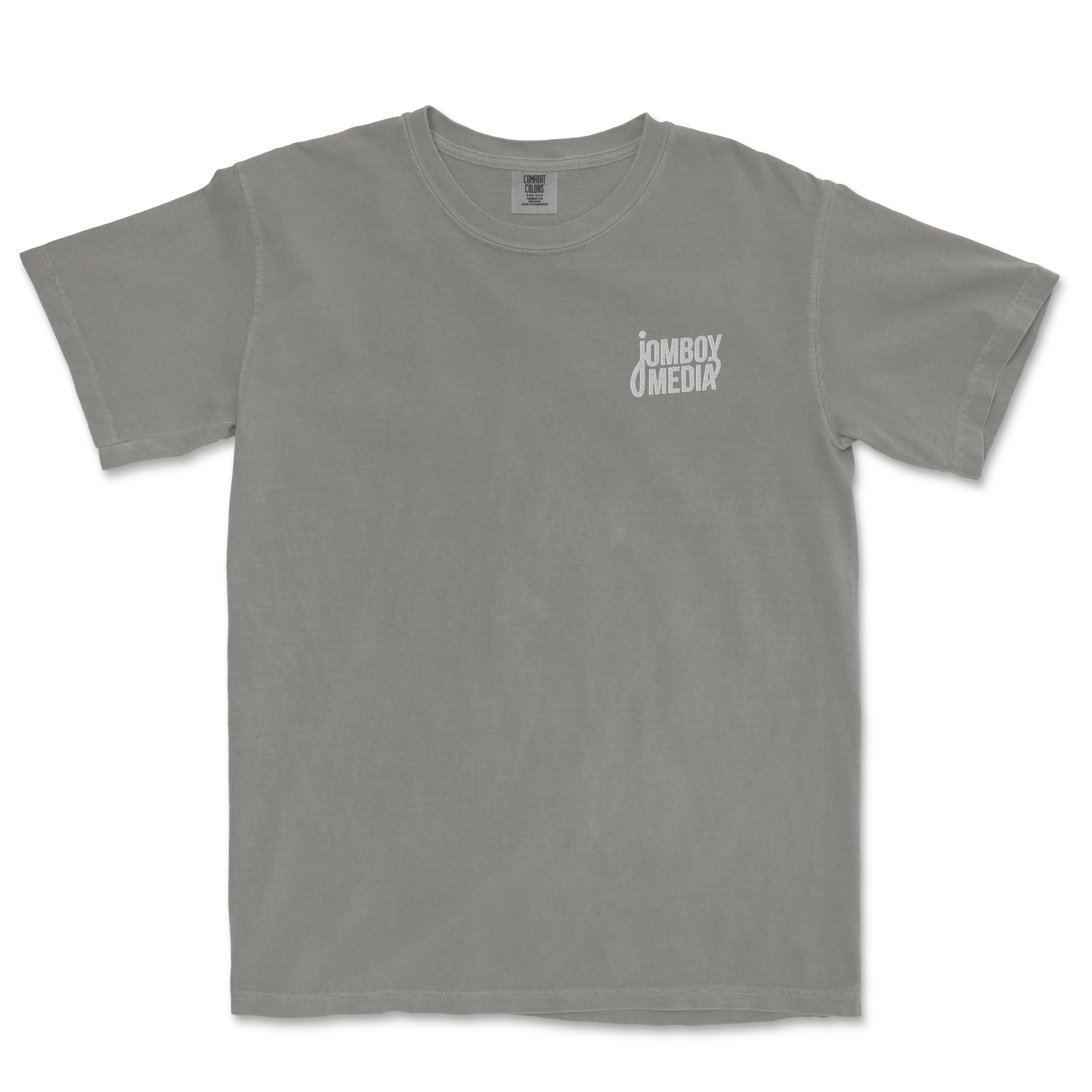 Gray JM Essentials '25 Embroidered Tee featuring Jomboy Media logo on the left chest area. Ideal for sports fans.