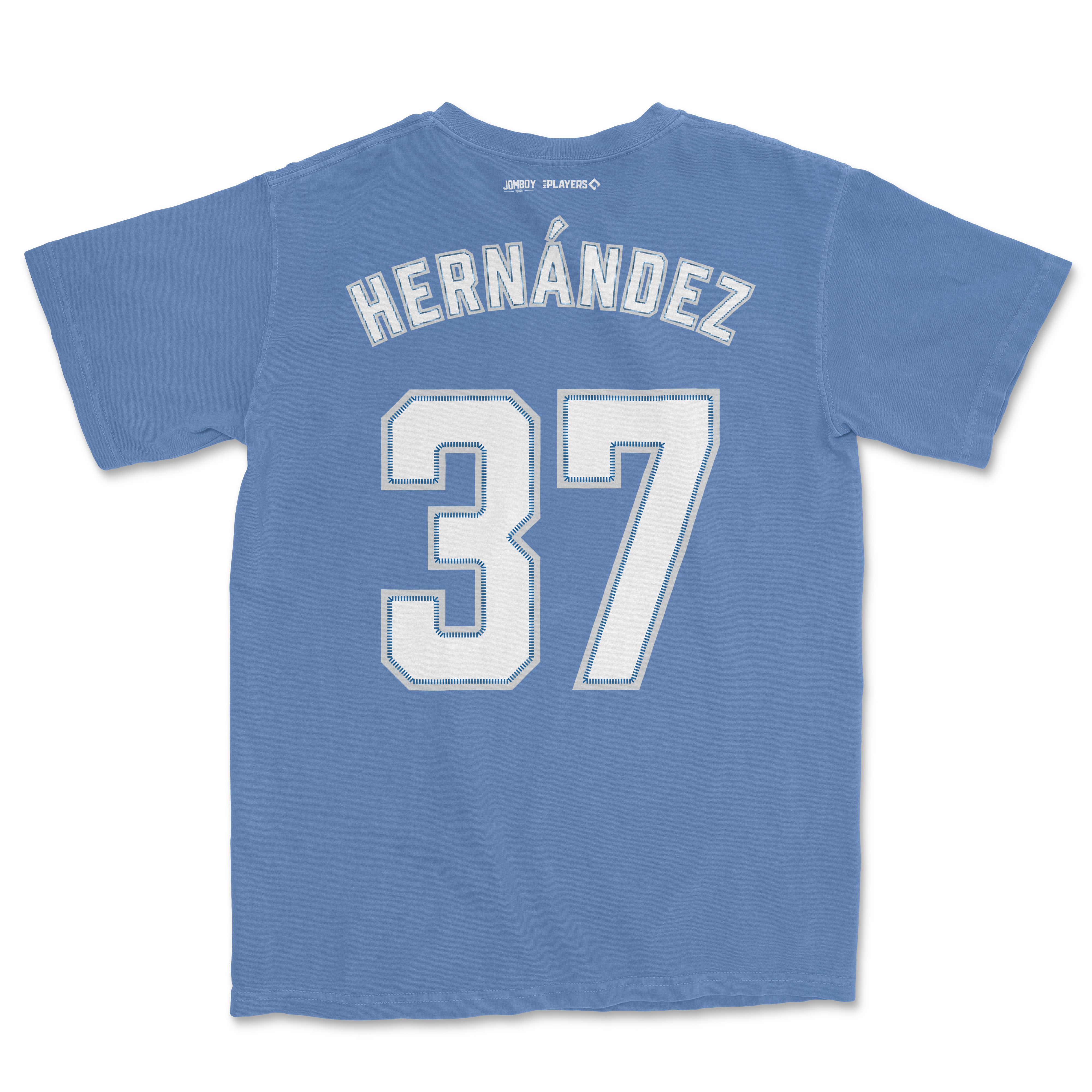 Blue Teoscar Hernandez baseball jersey with "HERNÁNDEZ" and the number "37" printed on the back.