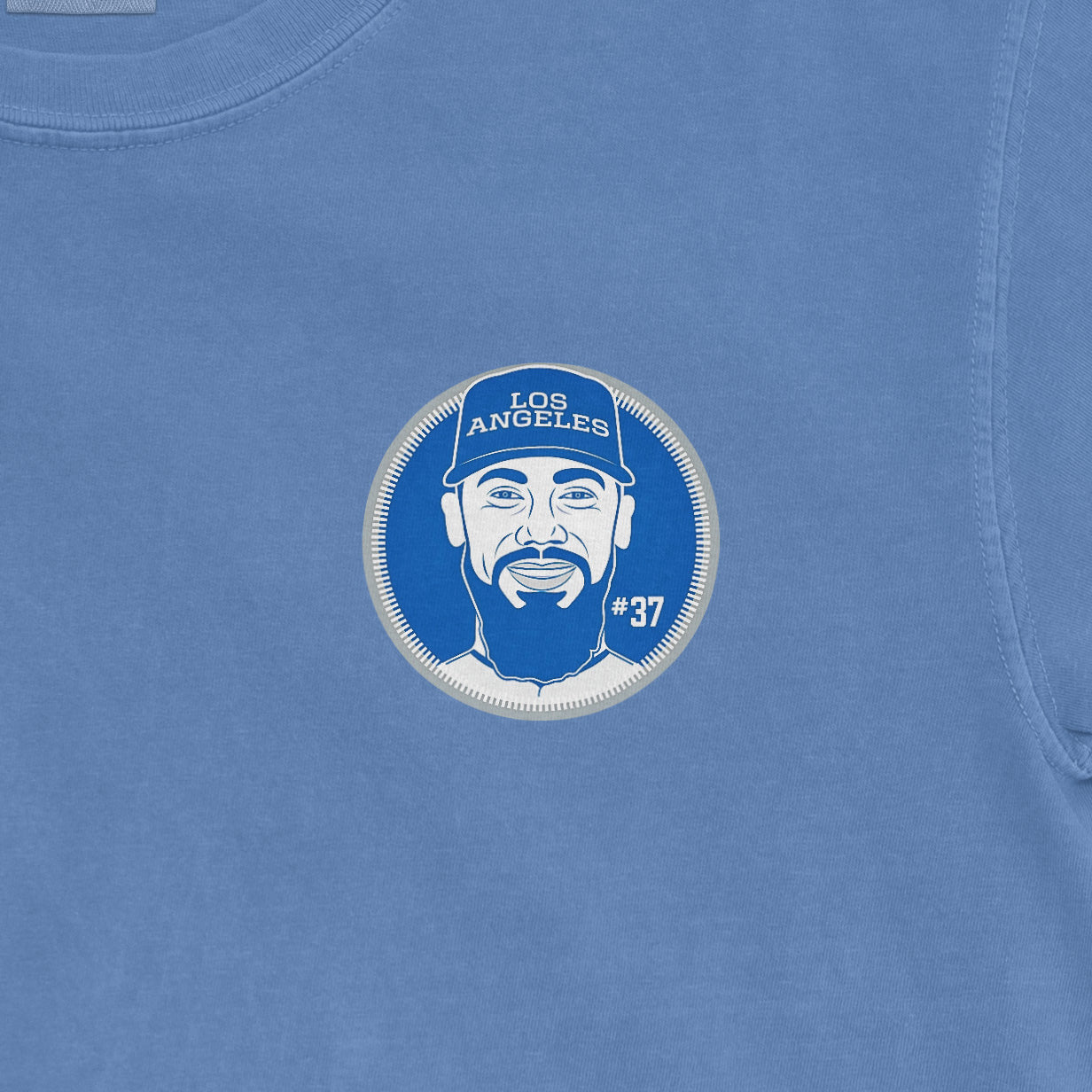Blue T-shirt featuring a graphic of Teoscar Hernandez with "Los Angeles" and "#37" on a circular background.