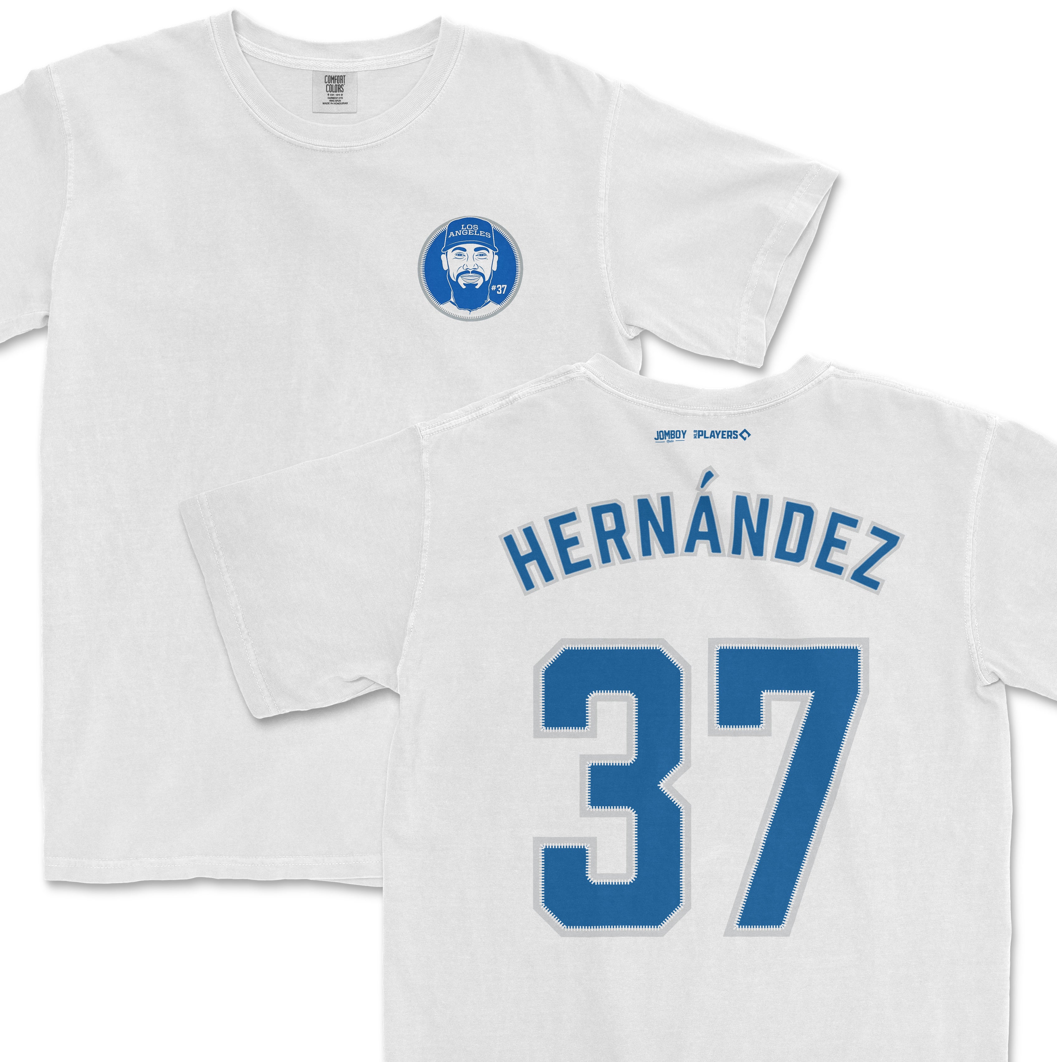 White Teoscar Hernandez jersey featuring his name and number 37 in blue, with a team logo on the front.