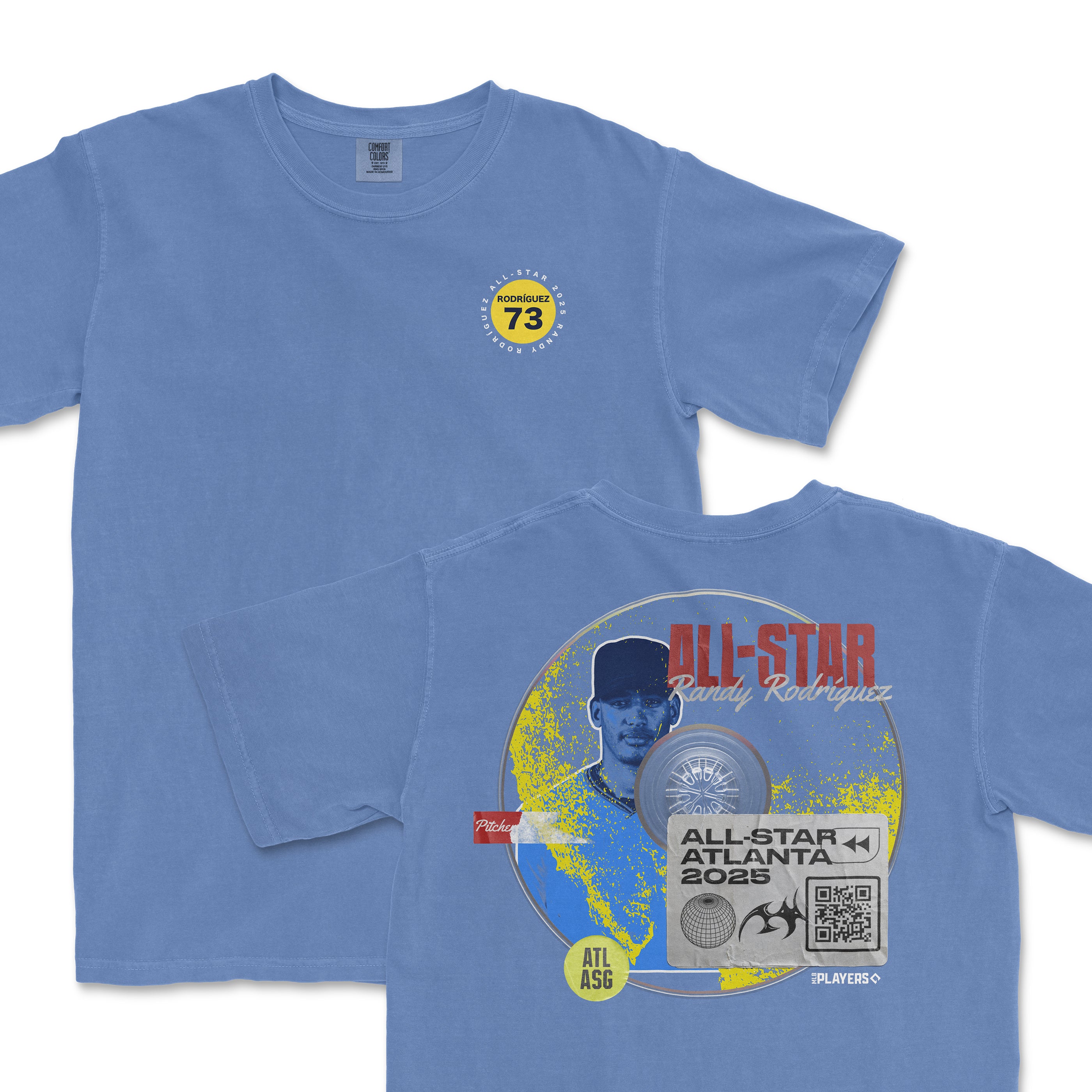 Light blue t-shirt featuring Randy Rodríguez graphic with "All-Star 2025" and Atlanta event details on the back.