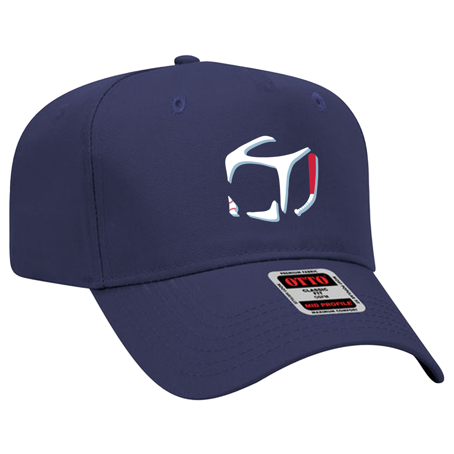 Navy blue baseball cap with a white, red, and blue "We Got Ice" logo on the front and a sticker on the brim.