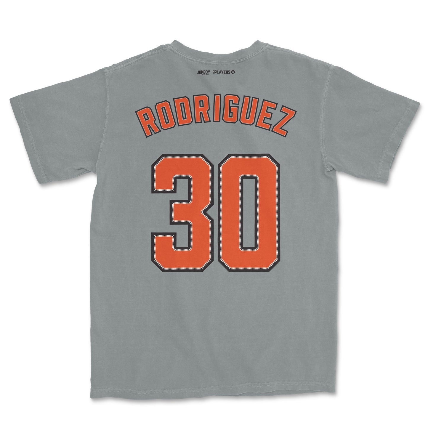 Gray Comfort Colors tee featuring "Rodriguez 30" sports jersey-style print on the back.