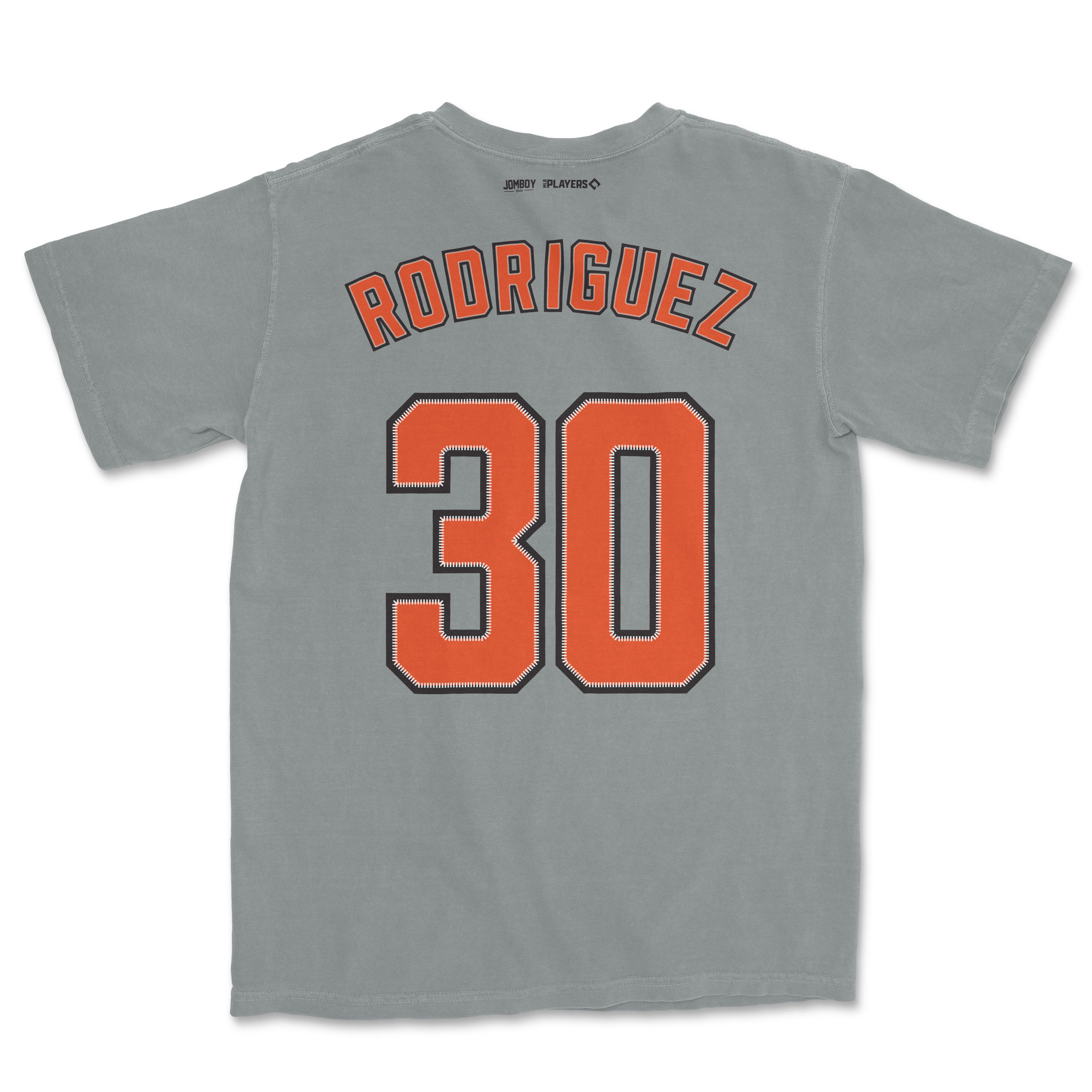 Gray Comfort Colors tee featuring "Rodriguez 30" sports jersey-style print on the back.