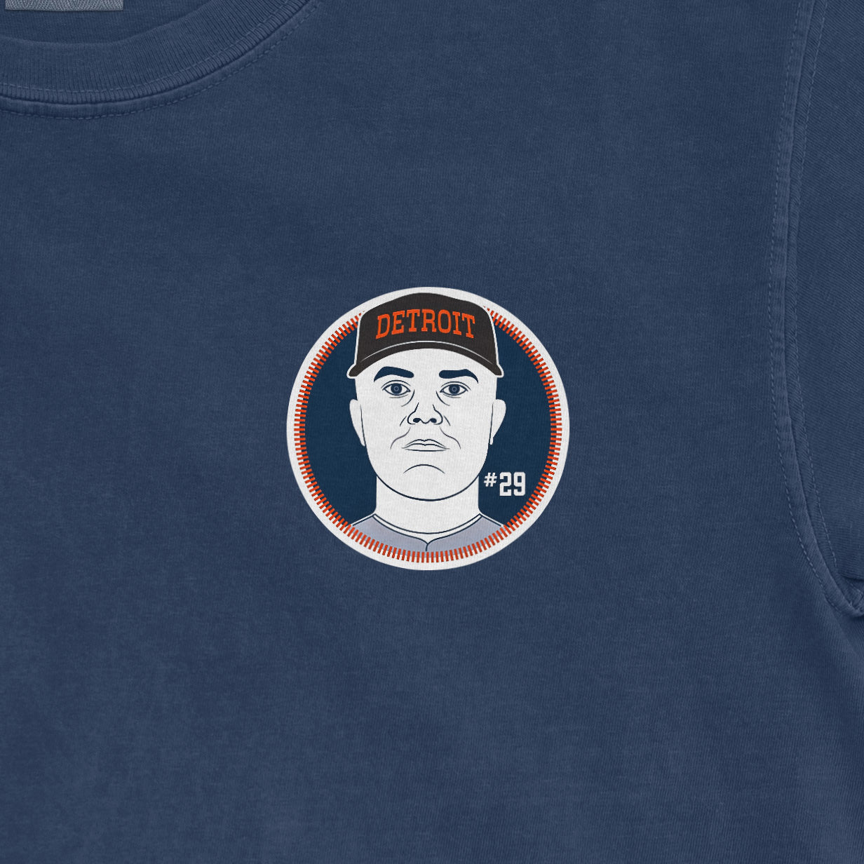 Blue Tarik Skubal Detroit Tigers shirsey featuring a graphic of Skubal's face, cap, and jersey number #29.