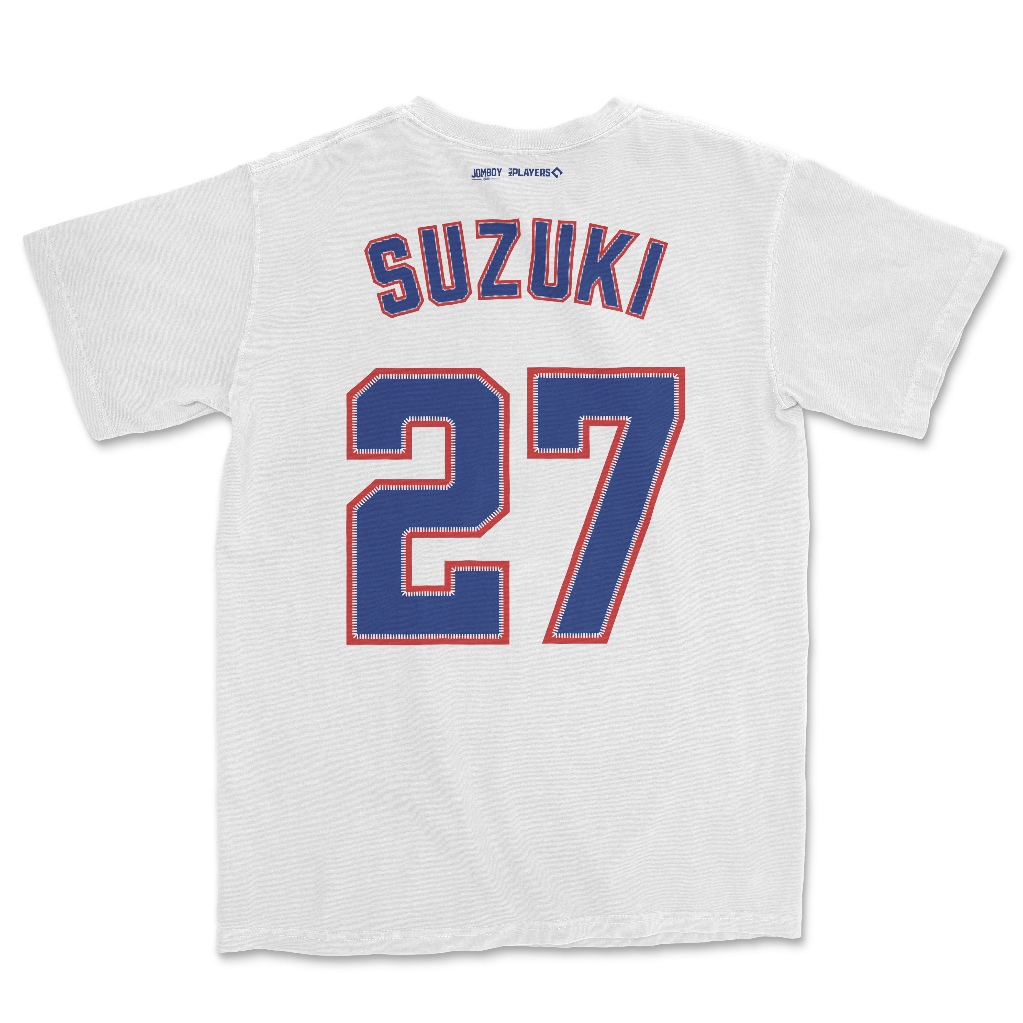 White Seiya Suzuki jersey with "SUZUKI" and number "27" in blue and red on the back.