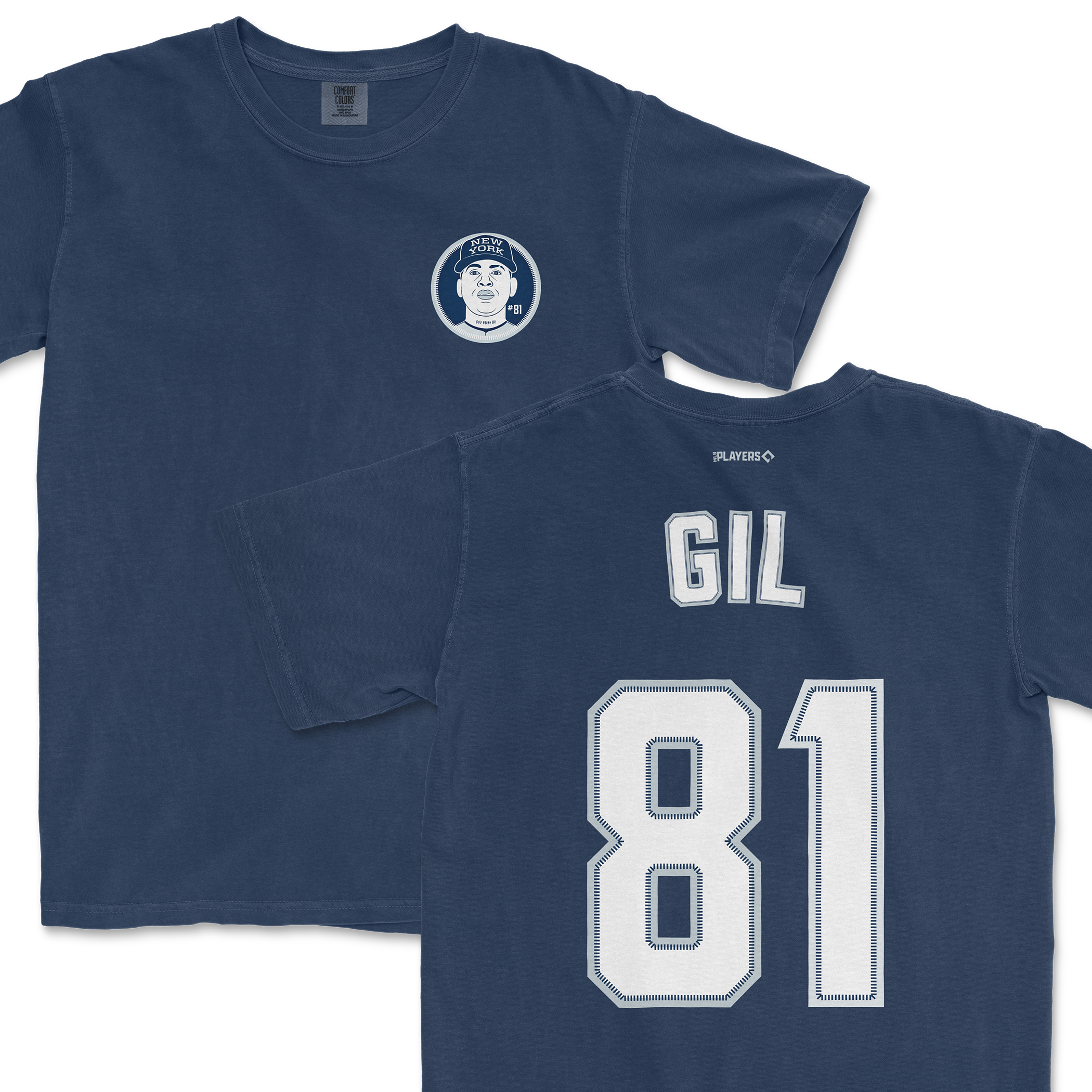 Luis Gil shirsey featuring a front graphic and the name "GIL" with the number "81" on the back, in navy blue.