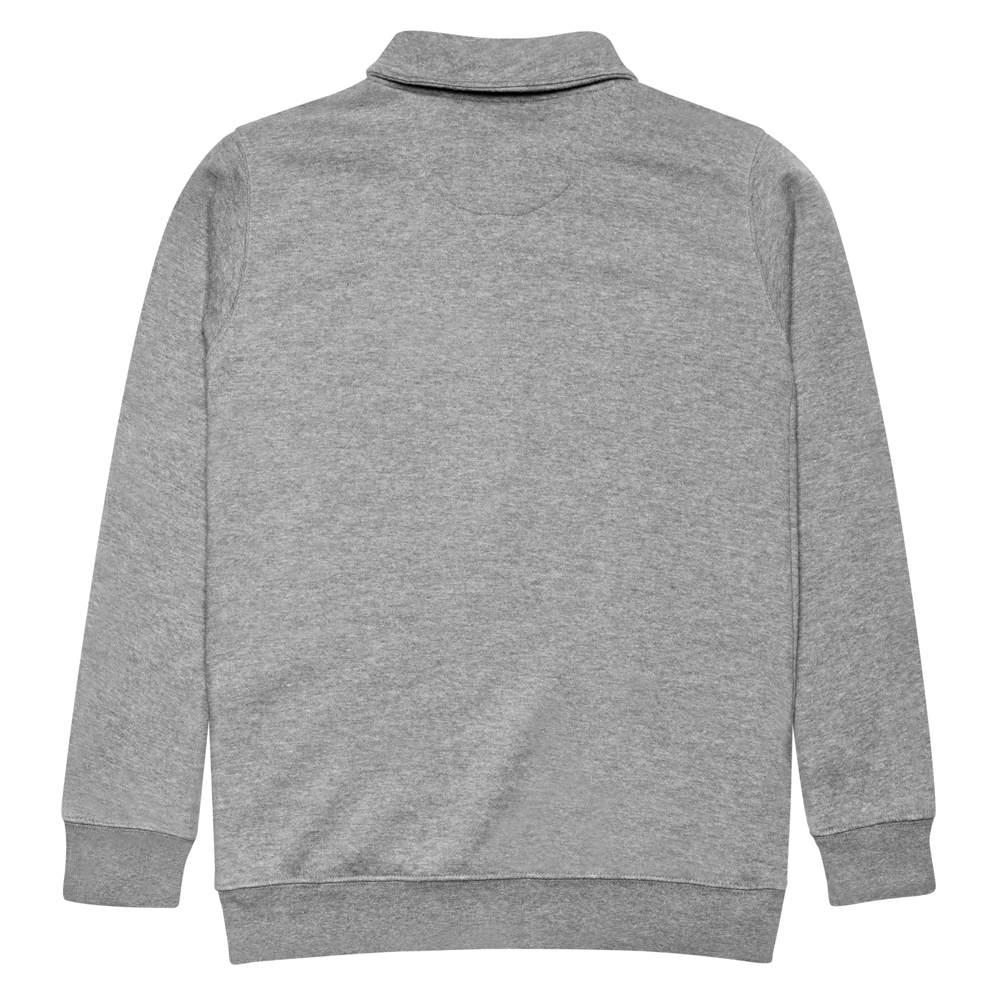 Gray fleece quarter zip jacket featuring the JM Coat of Arms embroidered on the front.