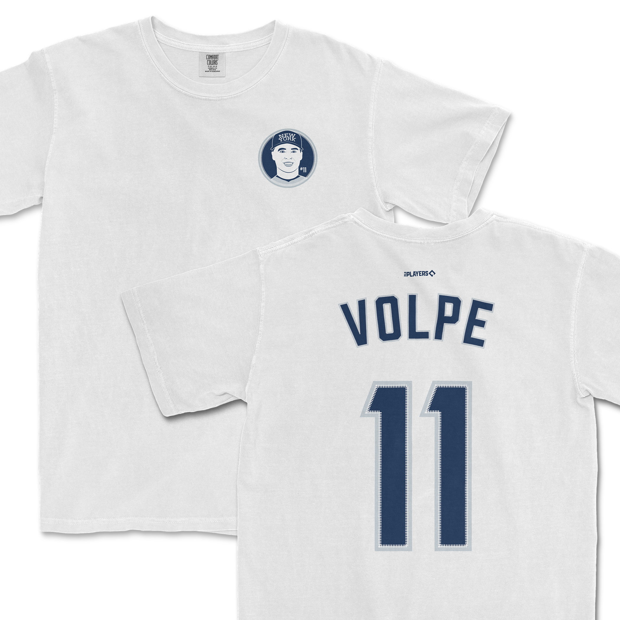 White Anthony Volpe shirsey featuring a circular logo on the front and "VOLPE 11" printed on the back.