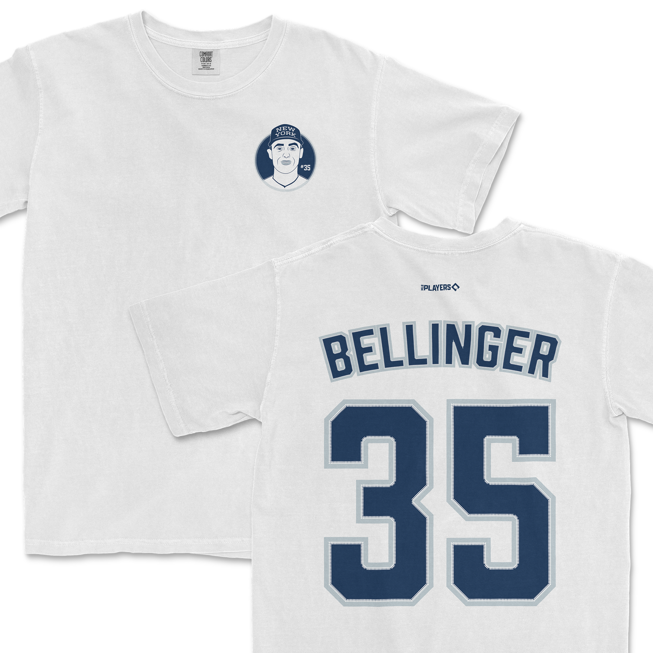 Cody Bellinger Shirsey featuring a front graphic and bold back design with the name and number 35 on a white shirt.