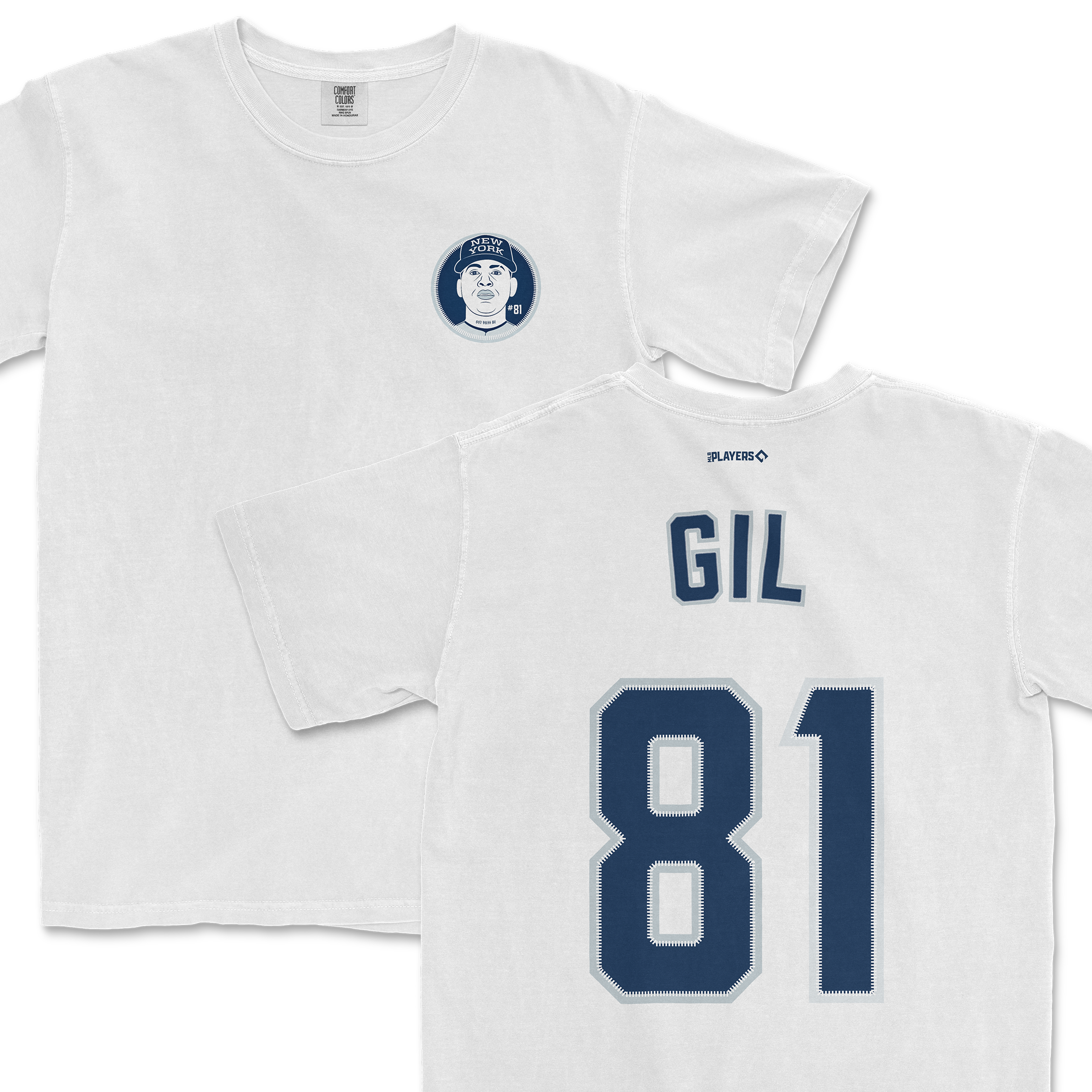 Luis Gil Shirsey featuring a graphic of Gil on the front and his name and number 81 on the back. Perfect for fans.