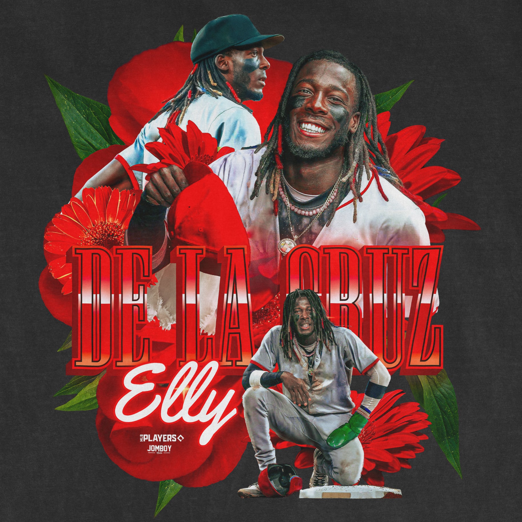 Comfort Colors tee featuring a vibrant graphic of Ellie De La Primavera with red flowers, bold text, and layered images.