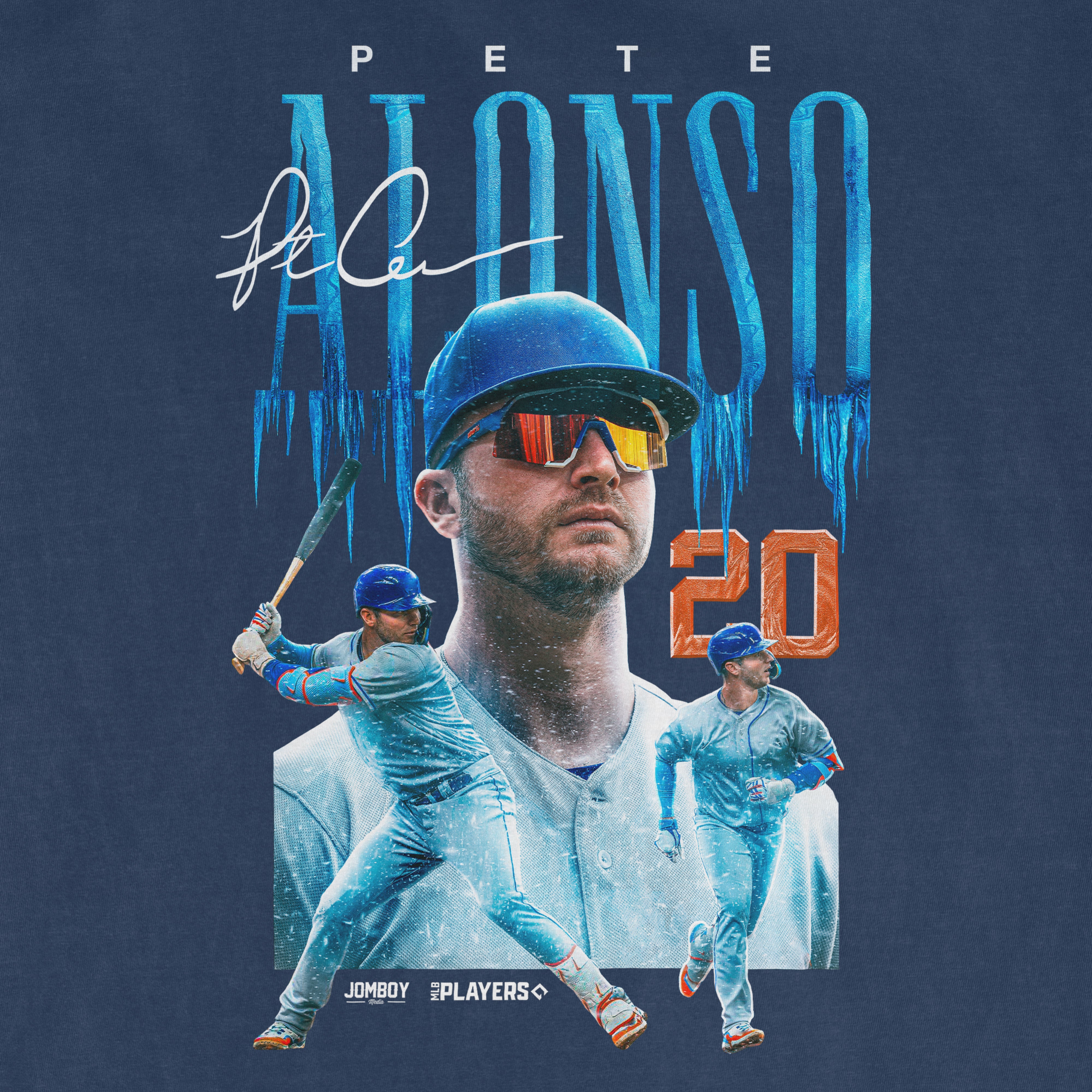 A graphic design featuring a baseball player in action, with icy blue and orange text reading "Polar Pete 2020" and multiple images of the player.