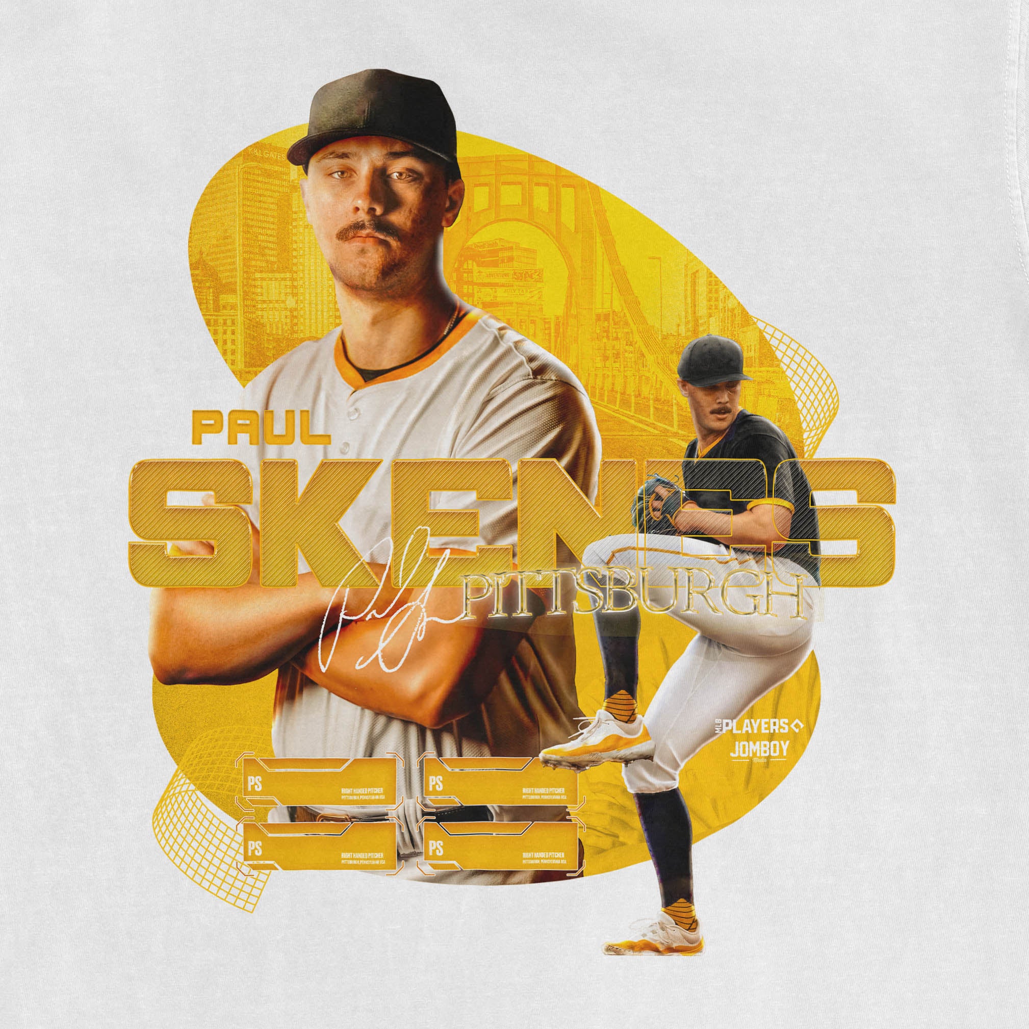 Comfort Colors tee featuring a graphic design of Paul Skenes from Pittsburgh, with bold yellow and black sports elements.