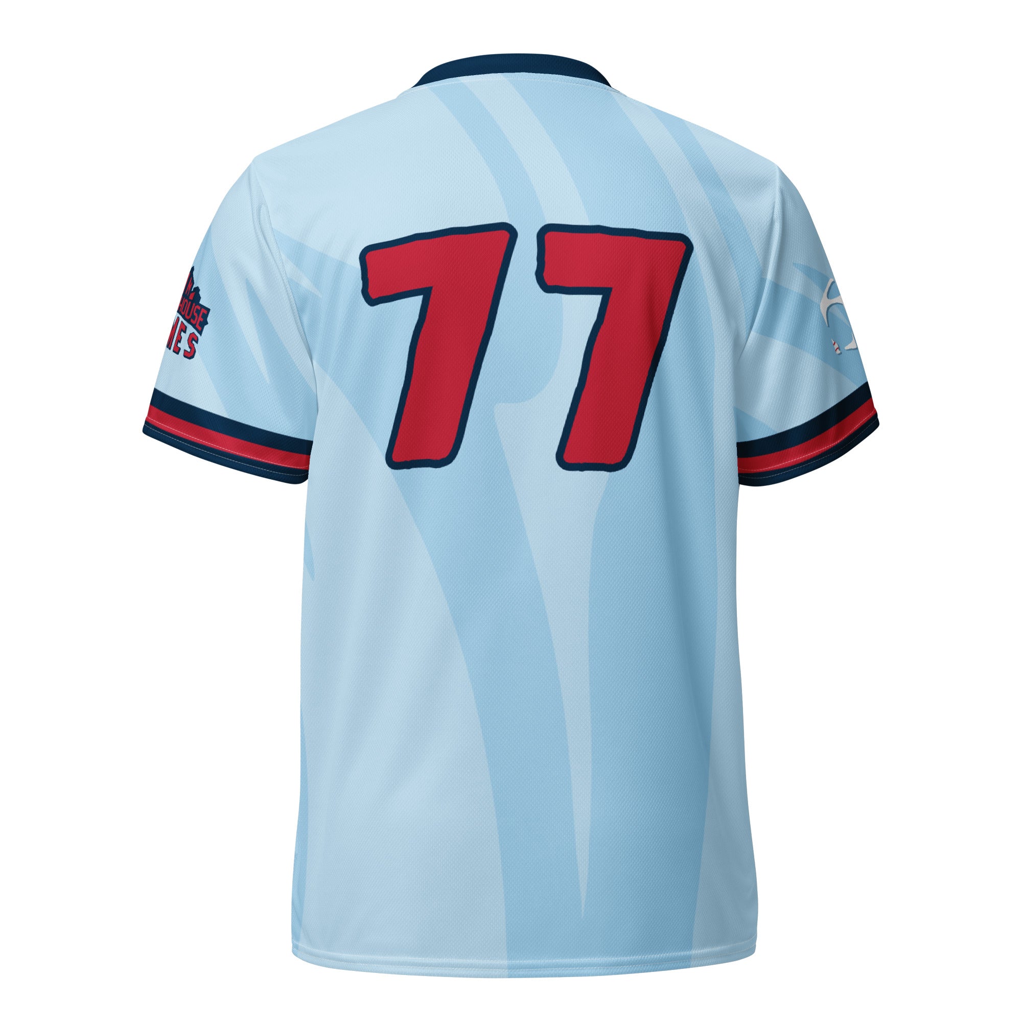 Light blue Blitzball Battle 6 jersey with red and navy accents, featuring the number 11 on the back and logo patches on sleeves.