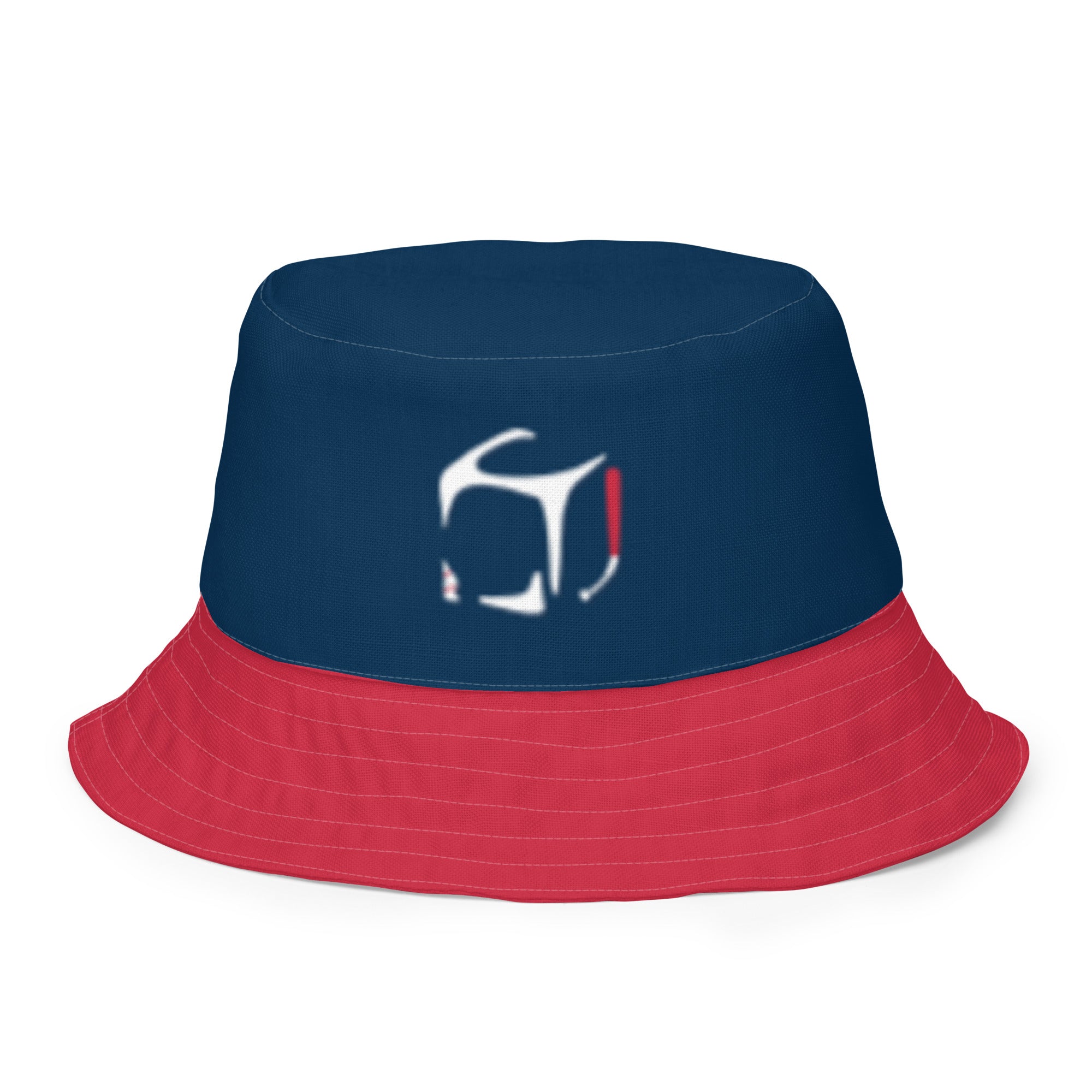 Reversible bucket hat with navy top, red brim, and "We Got Ice" logo featuring a baseball in white, red, and navy colors.