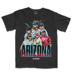 Black Comfort Colors T-shirt featuring a colorful Arizona baseball team graphic with autographs and bold "ARIZONA" text.