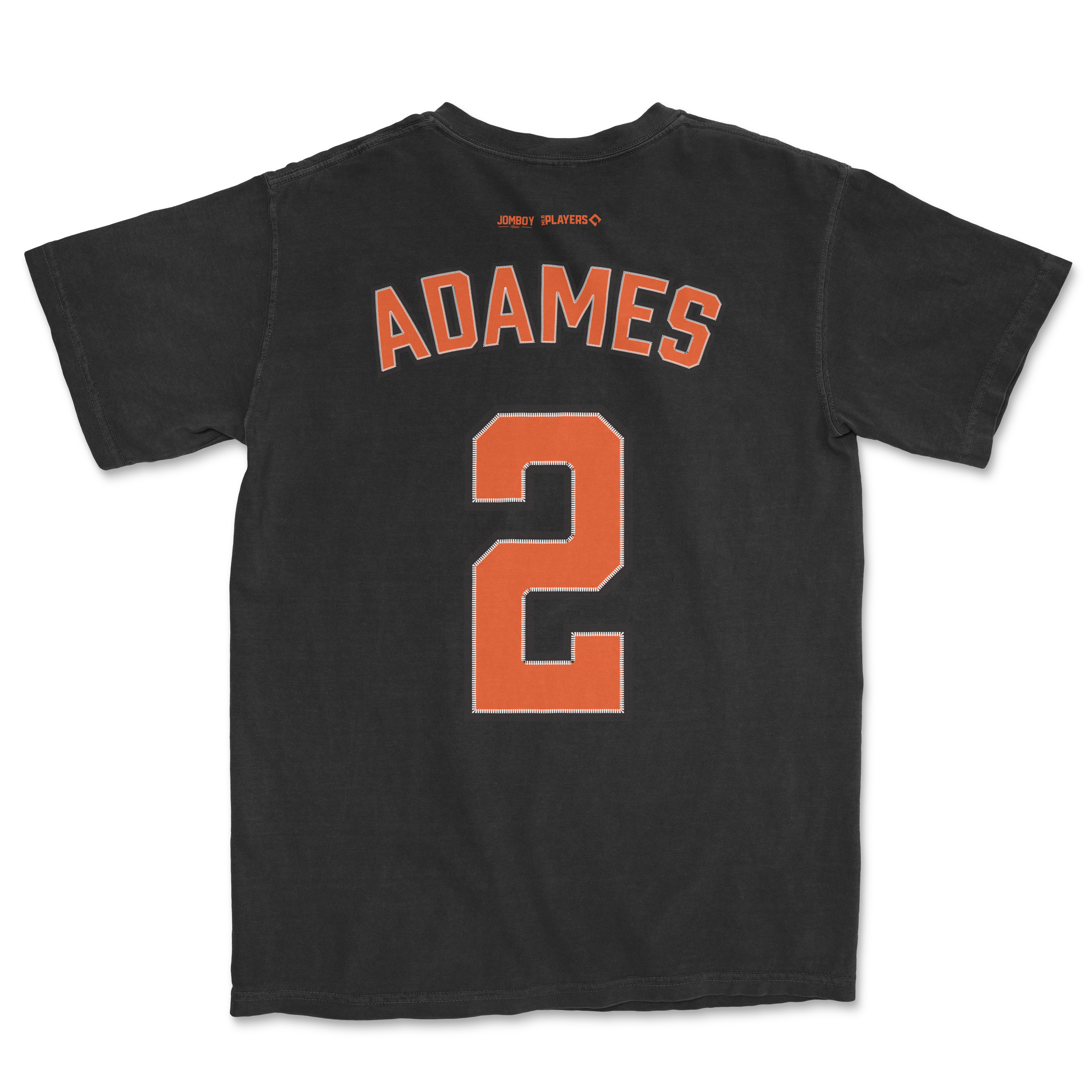 Black Willy Adames shirsey with orange and white lettering, featuring "ADAMES" and the number "2" on the back.