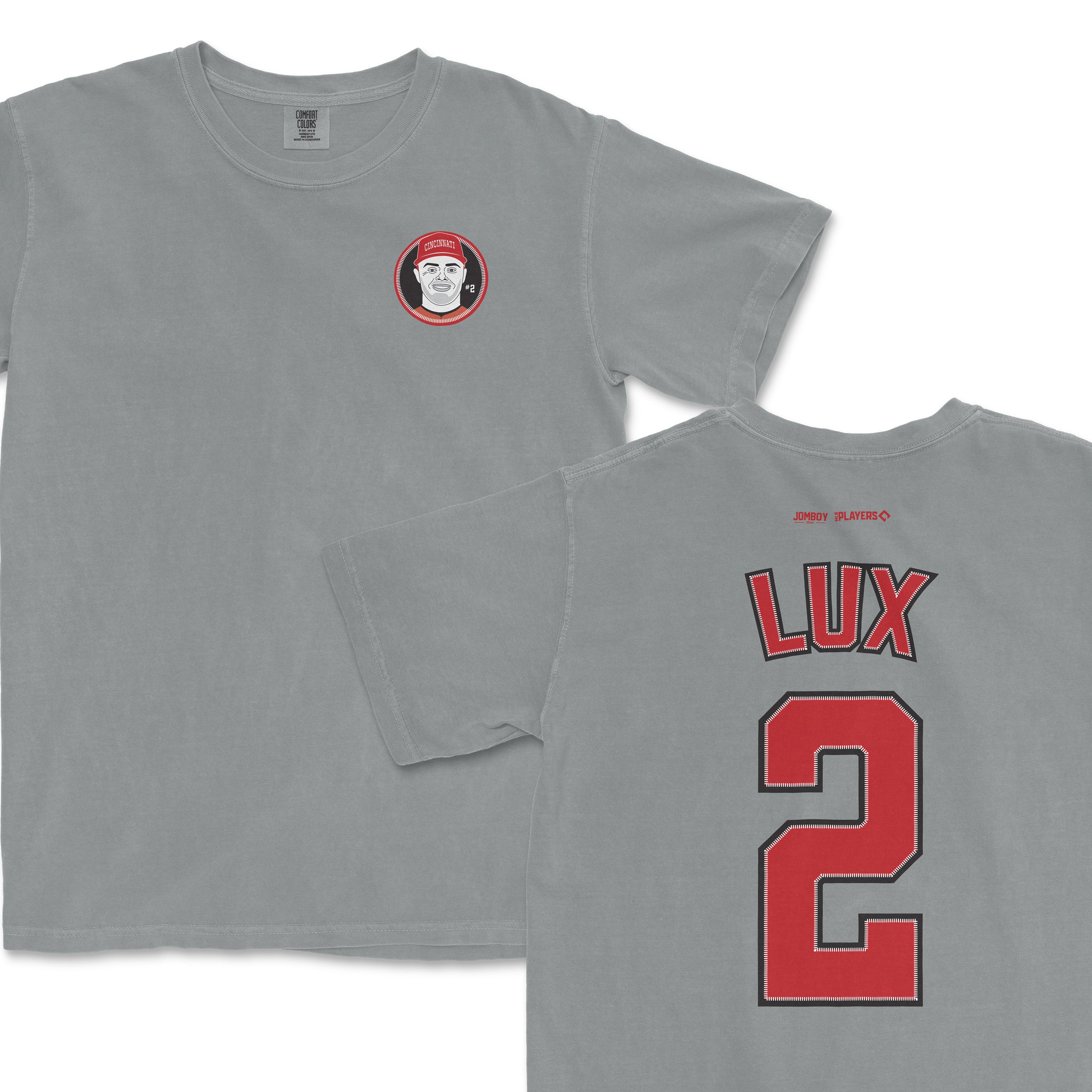 Gray Comfort Colors tee featuring Gavin Lux's name and number 2 on the back, with a small logo and graphic on the front.