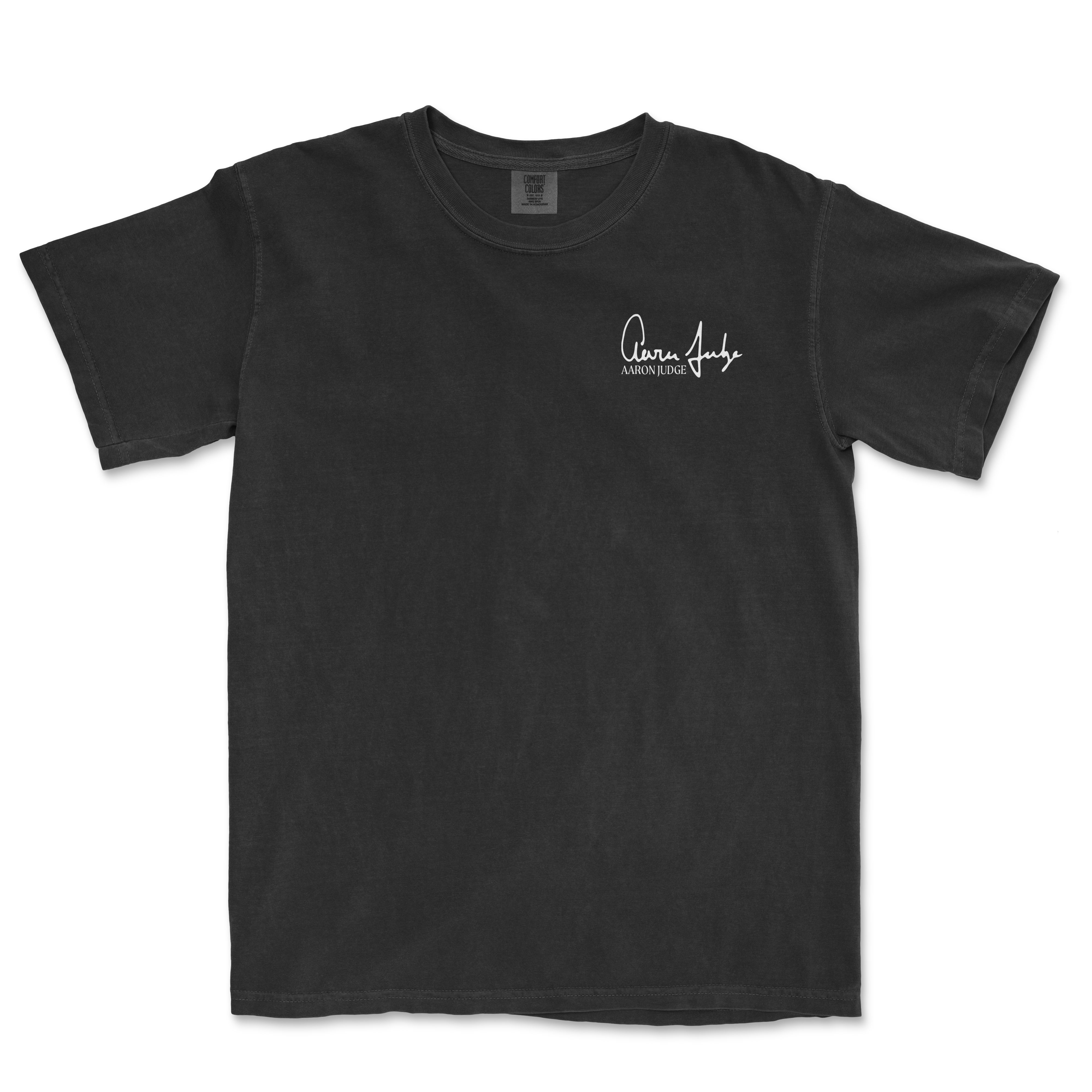 Black t-shirt featuring Aaron Judge's signature in white, part of the Head in the Game Series collection.