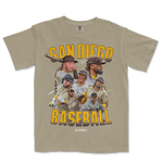 T-shirt featuring the SD Signature Series with images of baseball players, "San Diego Baseball" text, and autographed signatures.