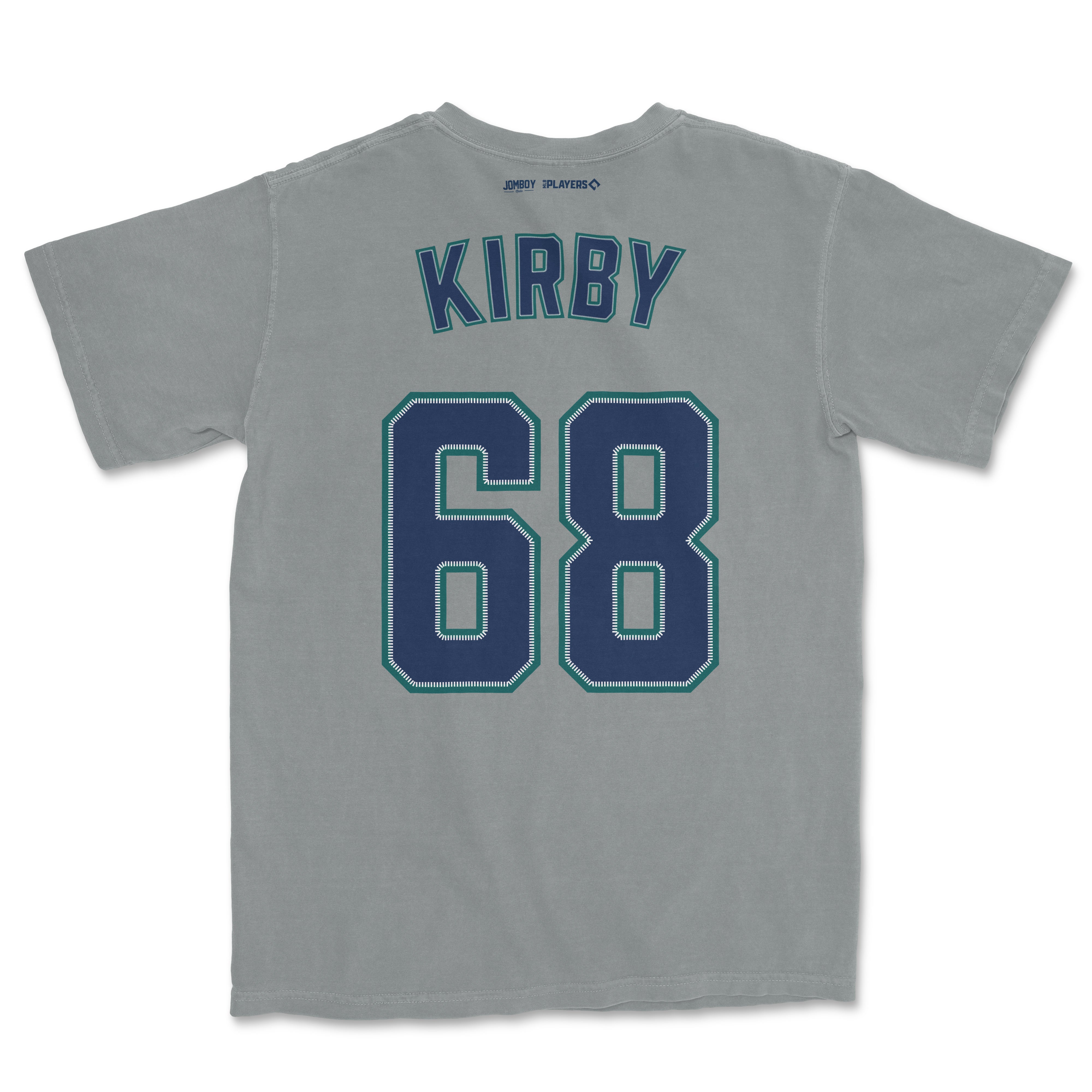 Gray Comfort Colors tee featuring "Kirby" and the number "68" printed on the back, with small logos above the name.