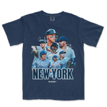 NYY Signature Series Comfort Colors T-shirt featuring iconic New York Yankees players with autographs and team logo.