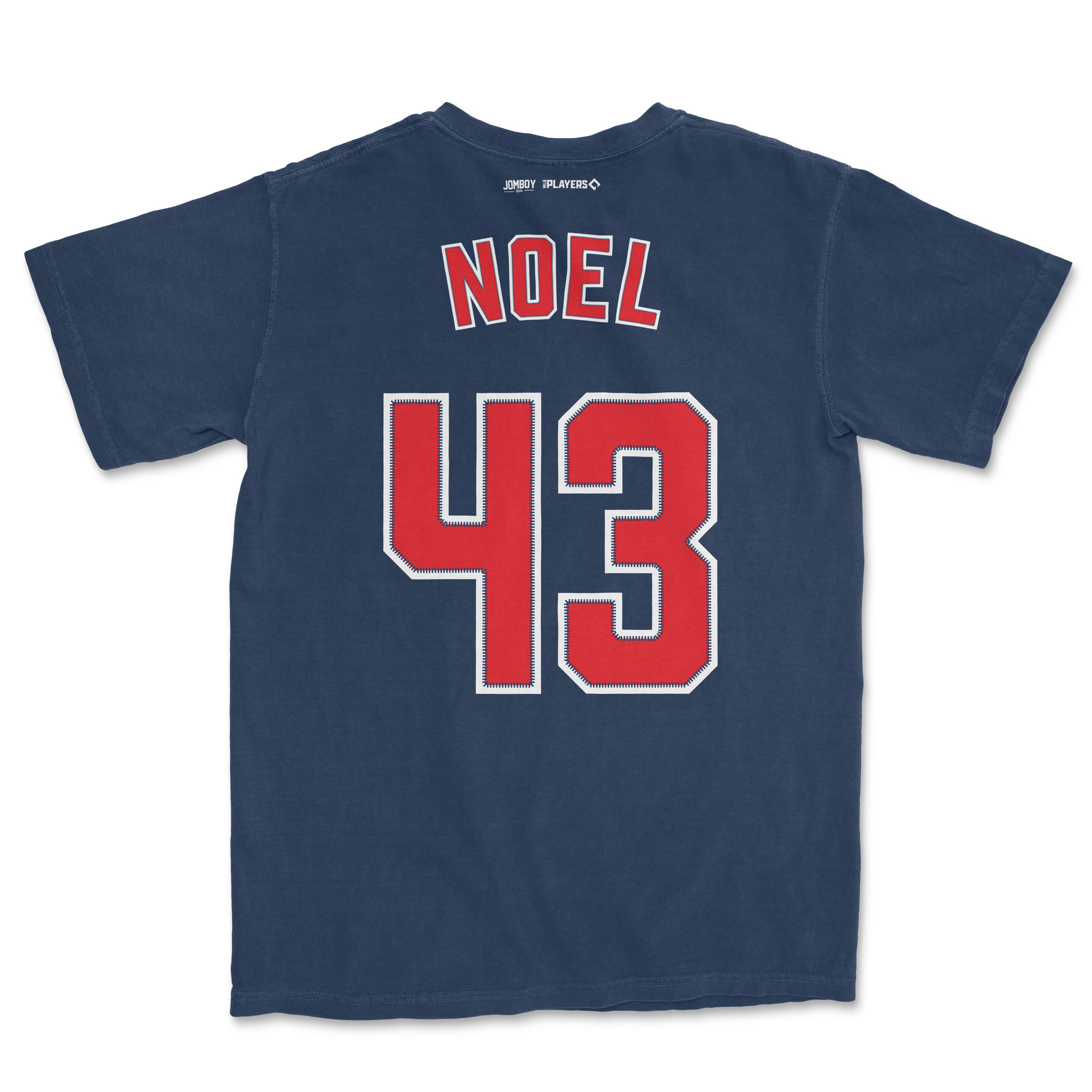 Comfort Colors tee featuring "Noel" and the number 43 in red and white on a navy background, with "Jhonkensy Noel Shirsey" text.