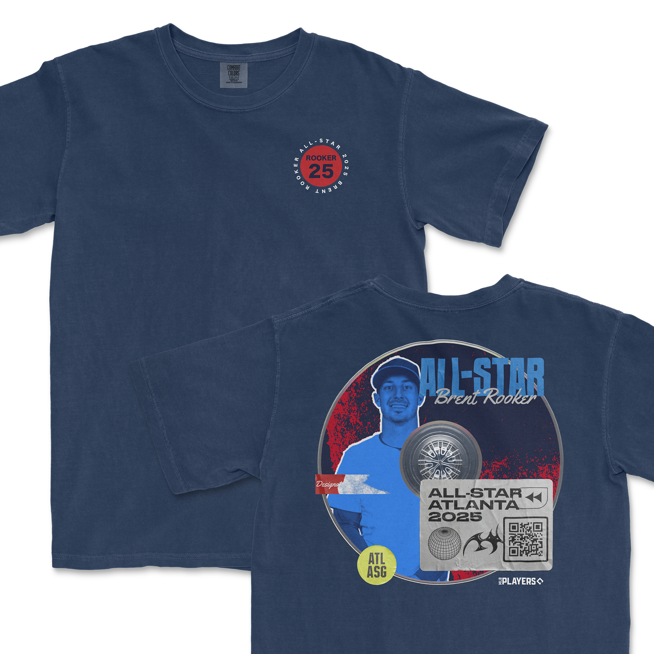 Navy t-shirt featuring Brent Rooker's All-Star 2025 graphic, showcasing his name and event details on the back.