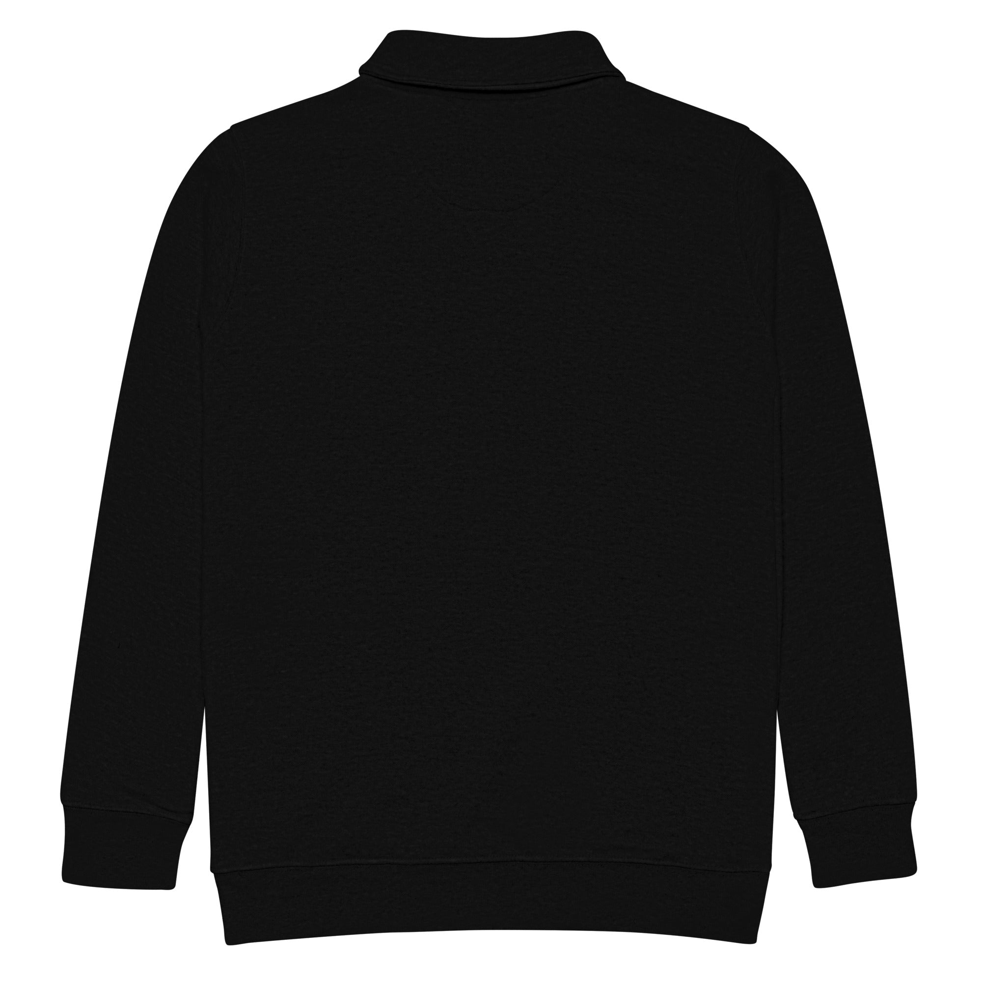 Black fleece quarter zip jacket featuring the JM Coat of Arms embroidered on the chest.