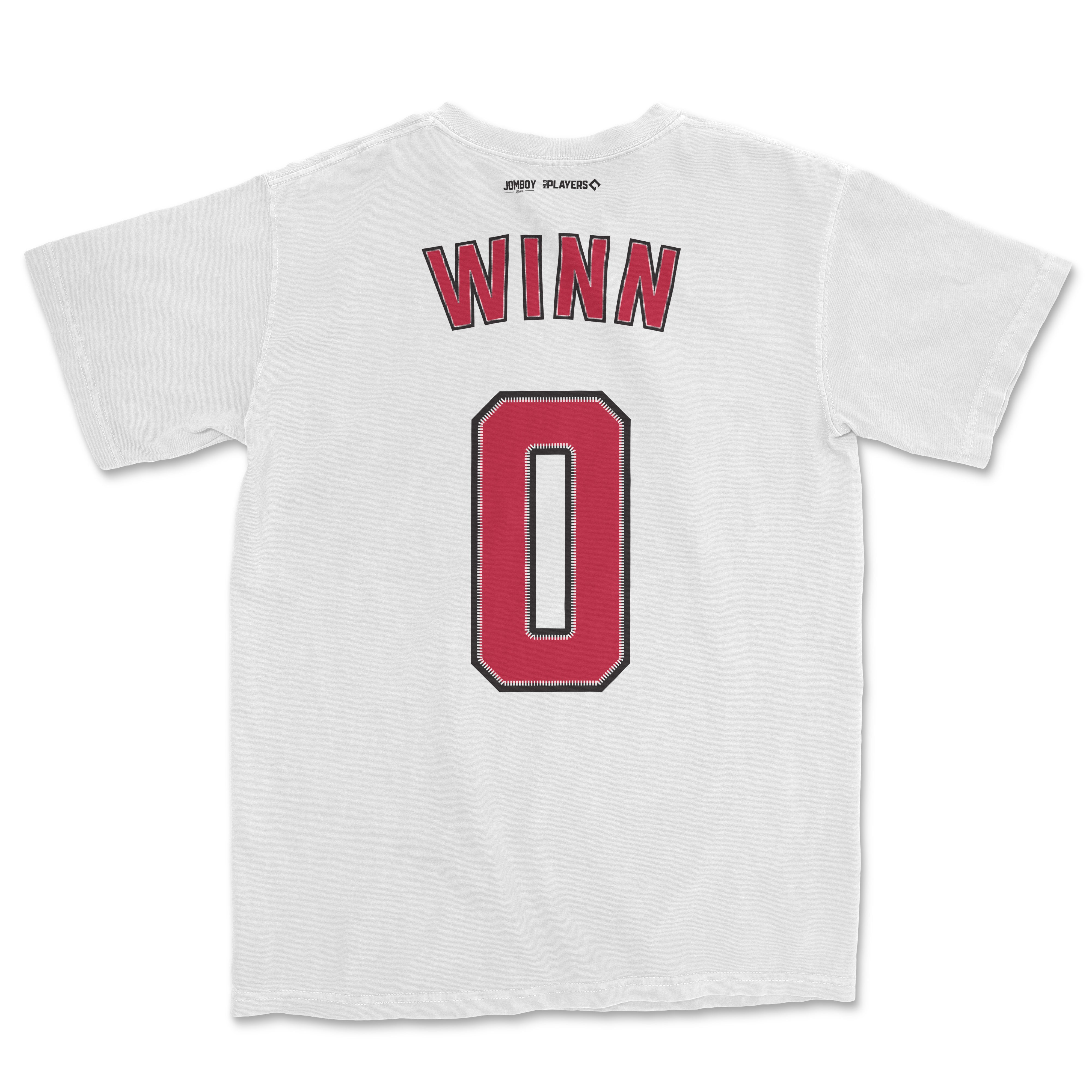 White Comfort Colors tee featuring "WINN" and the number 0 in red and black, designed as a Masyn Winn shirsey.